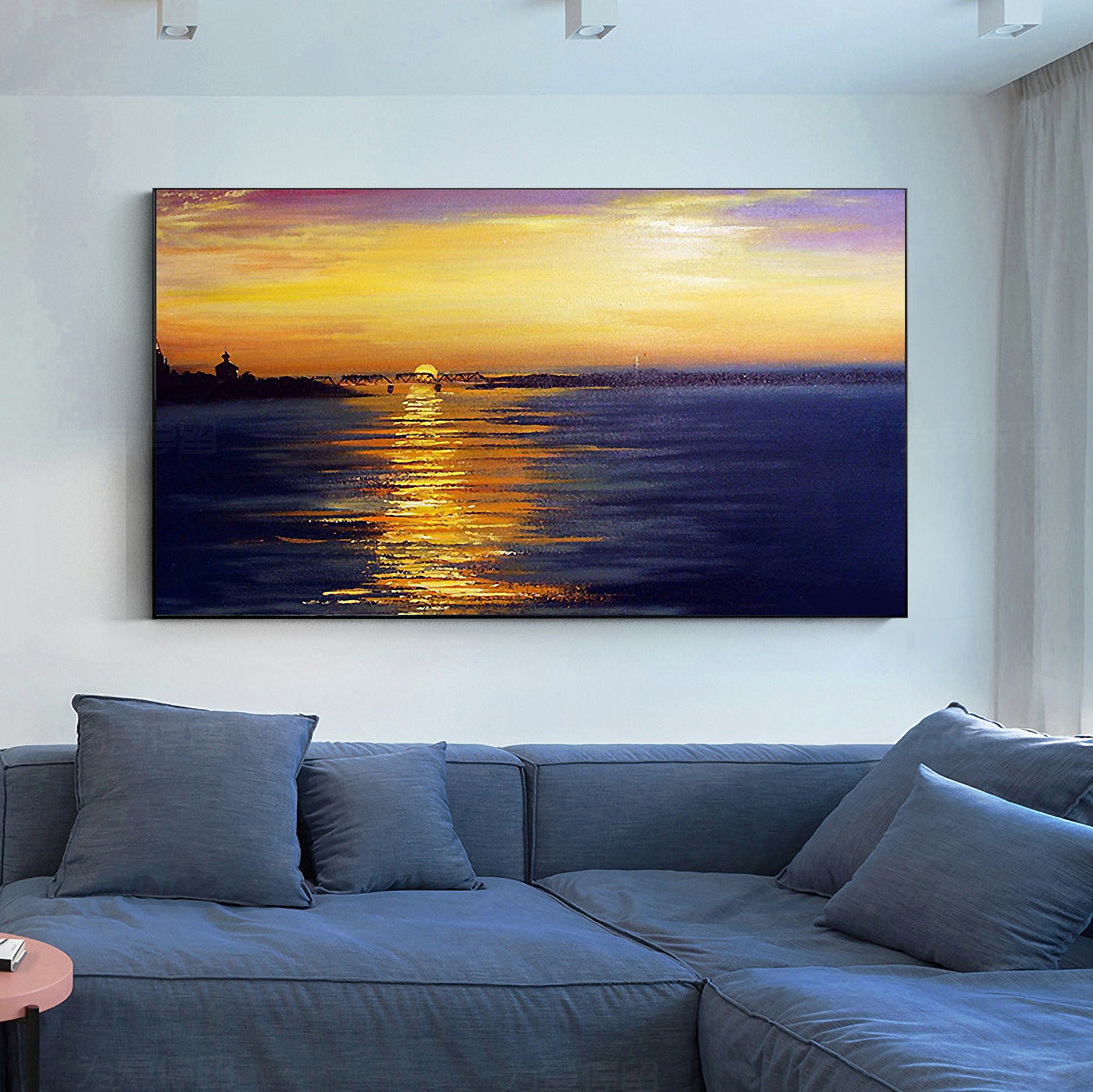 Sunset/Sunrise Landscape Oil Painting on Canvas Acrylic Painting for Living Room Home Wall Decor,60x80 cm