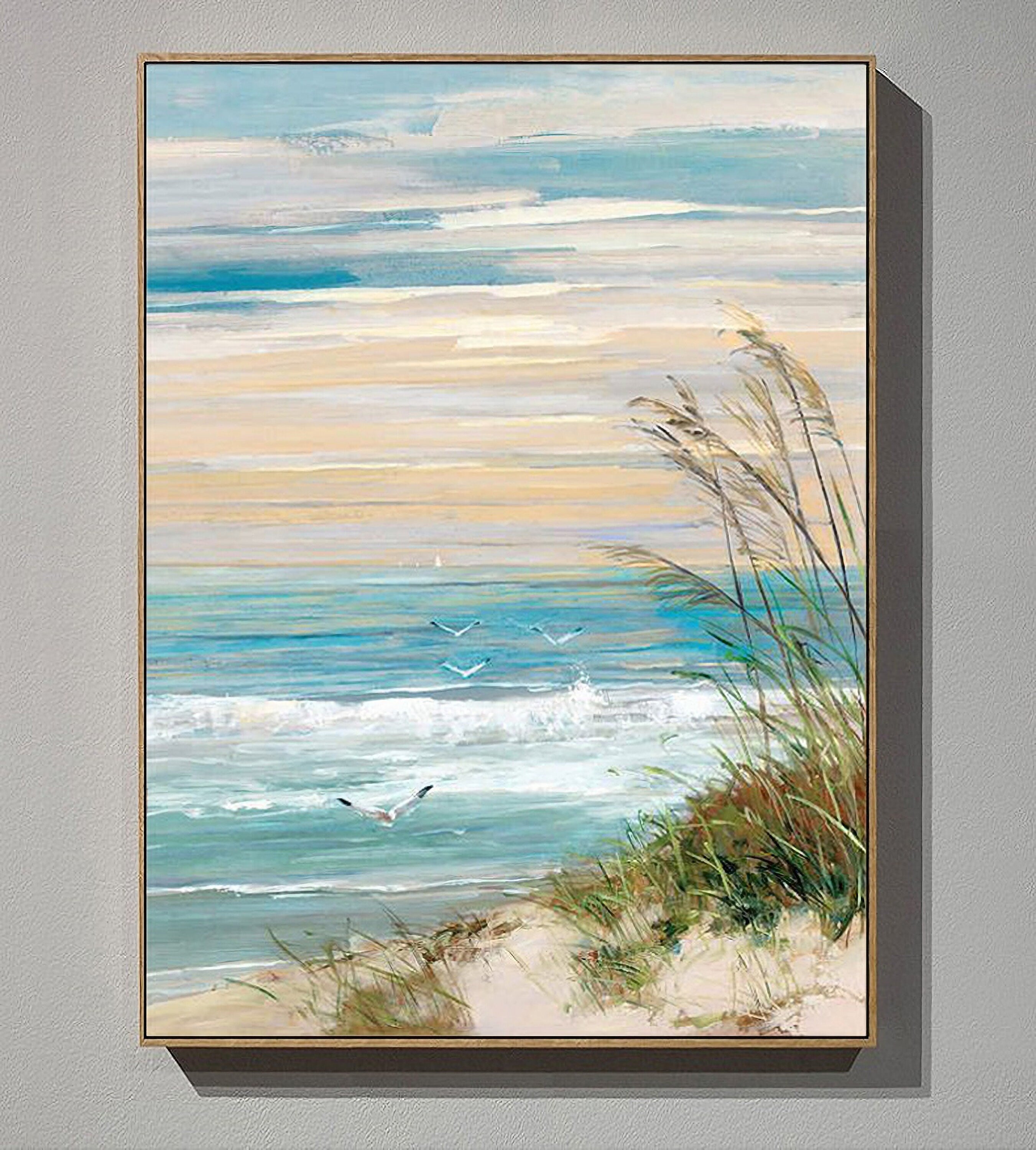 Abstract Beach Canvas Wall Art: Seashore Grasses Artwork Painting Seascape Painting for Walls