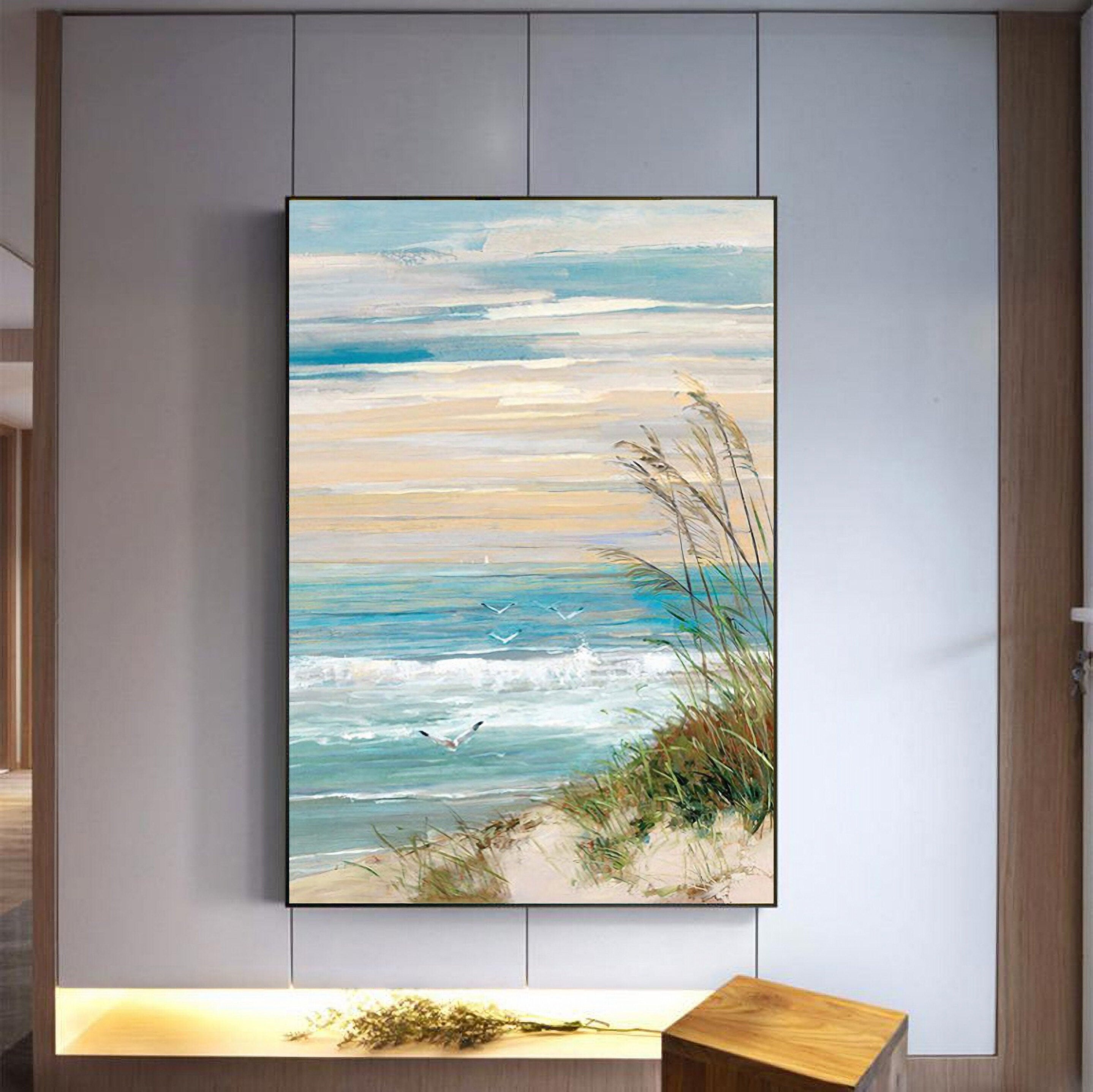 Abstract Beach Canvas Wall Art: Seashore Grasses Artwork Painting Seascape Painting for Walls