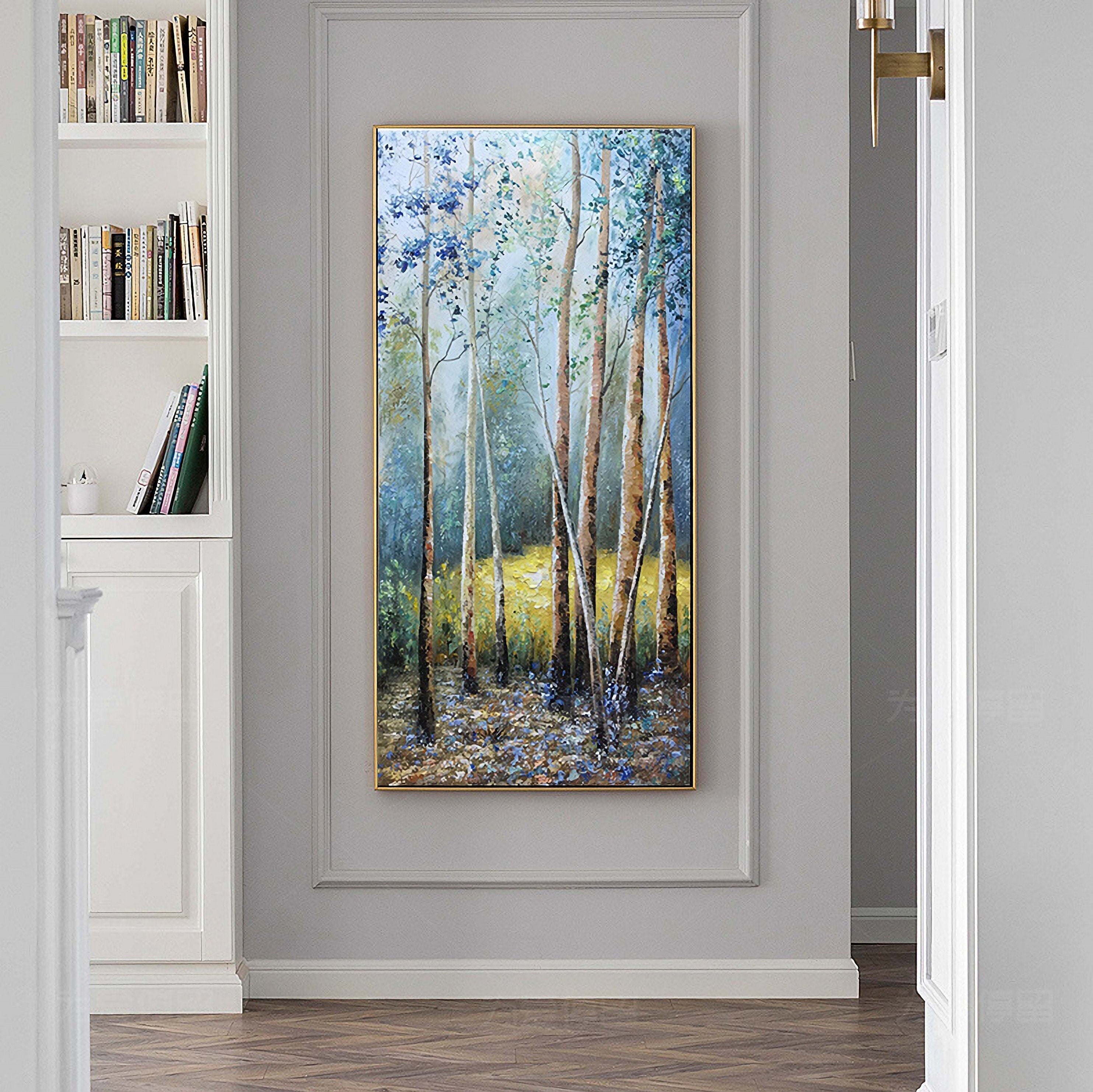 Birch Trees Oil Painting on Canvas, Abstract Landscape Wall Art, Original Tree Wall Art