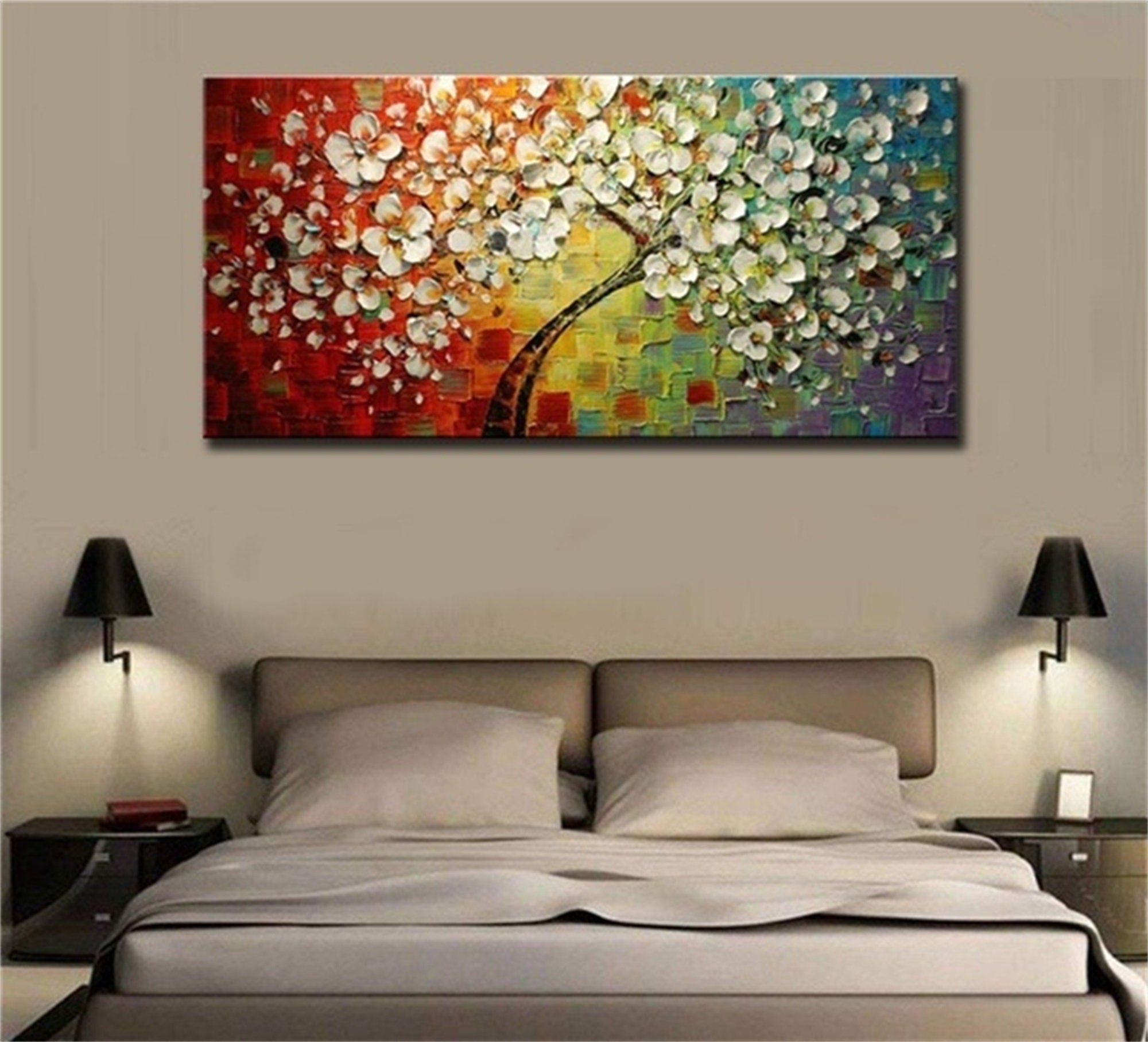 100%Handpainted Modern Oil Painting 1 Pcs / Art Wall Home Decoration Abstract Knife Colorful Large Flowers