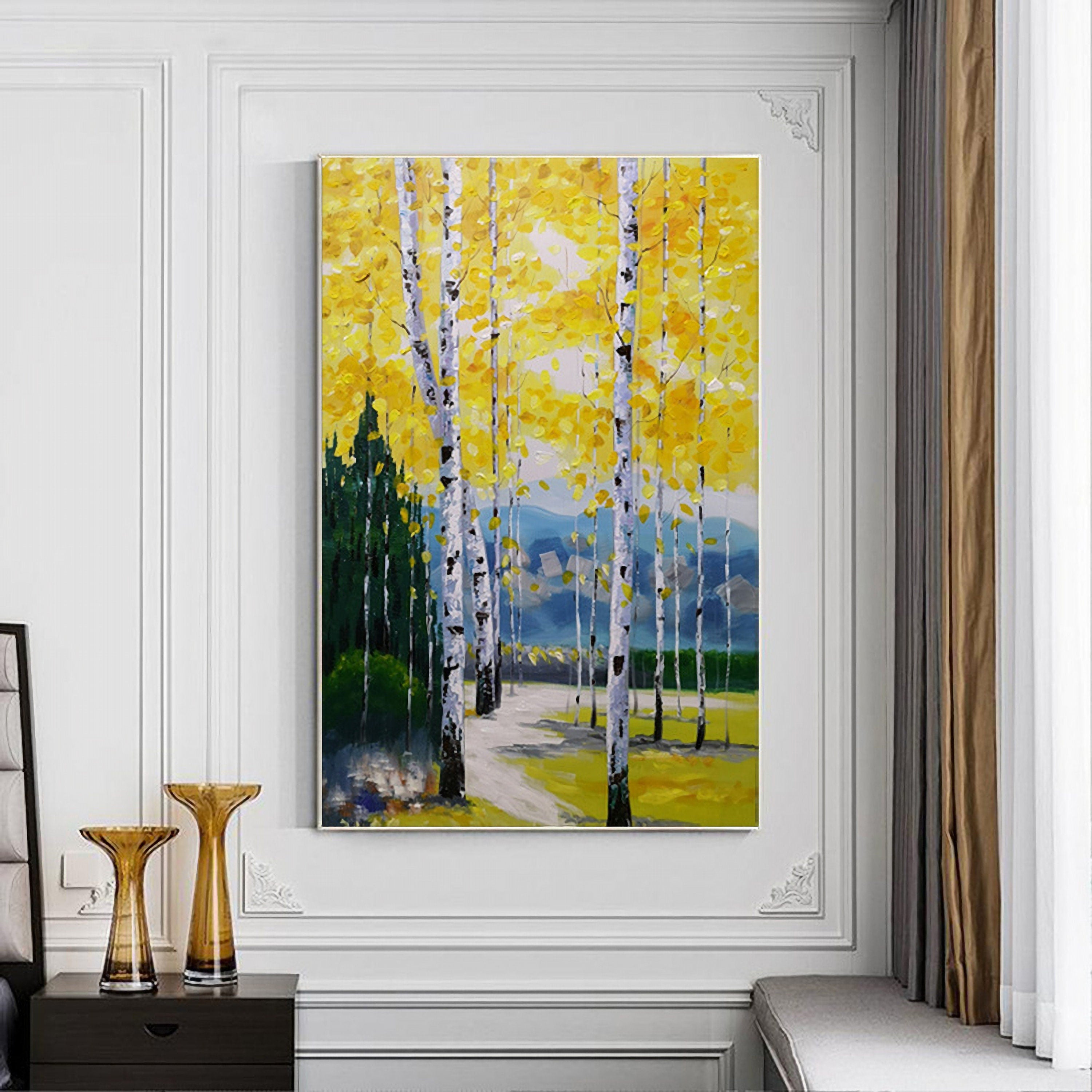 Canvas Wall Art Birch Trees Branches Landscape Oil Painting Picture, Large Size for Living Room Bedroom Home Office Décor