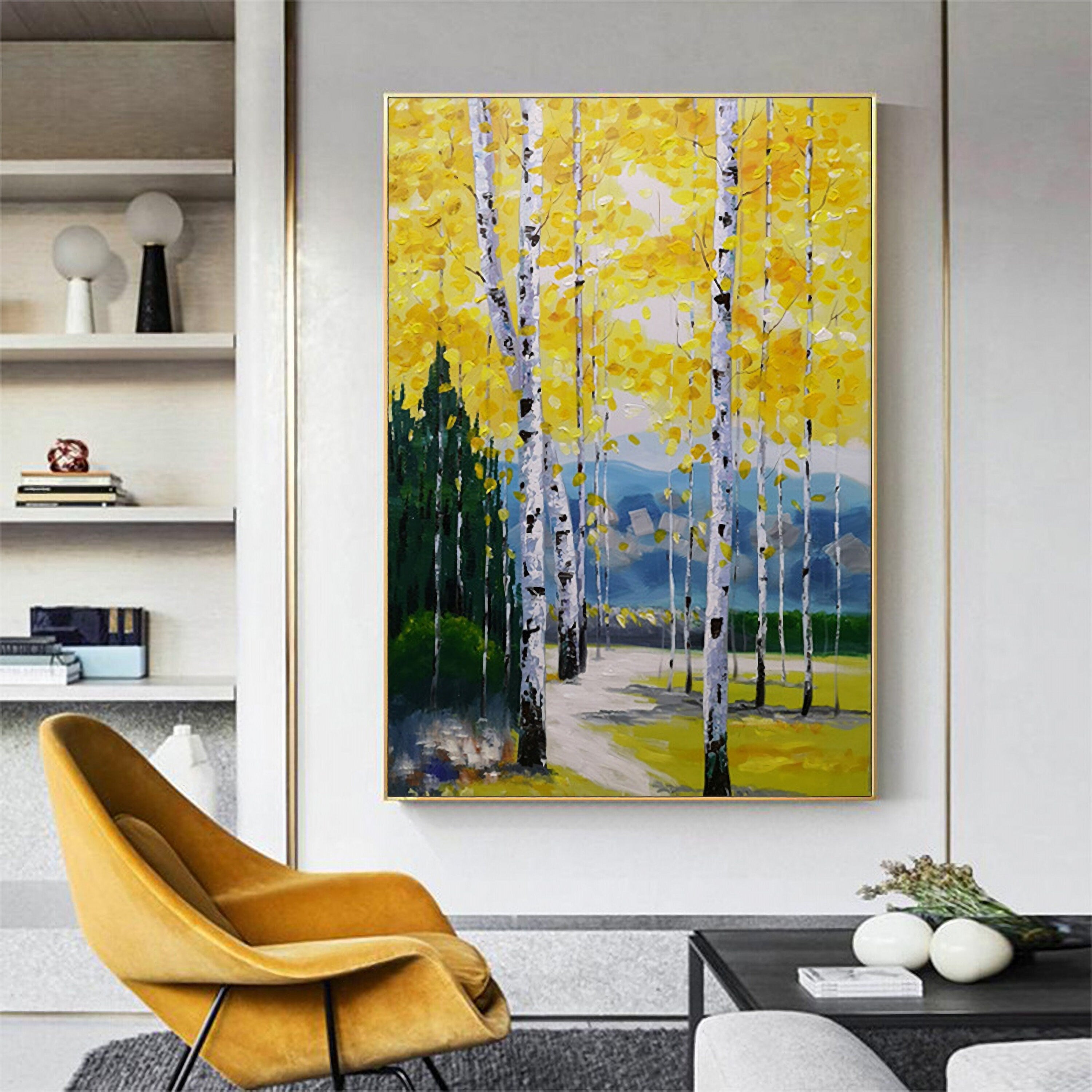 Canvas Wall Art Birch Trees Branches Landscape Oil Painting Picture, Large Size for Living Room Bedroom Home Office Décor