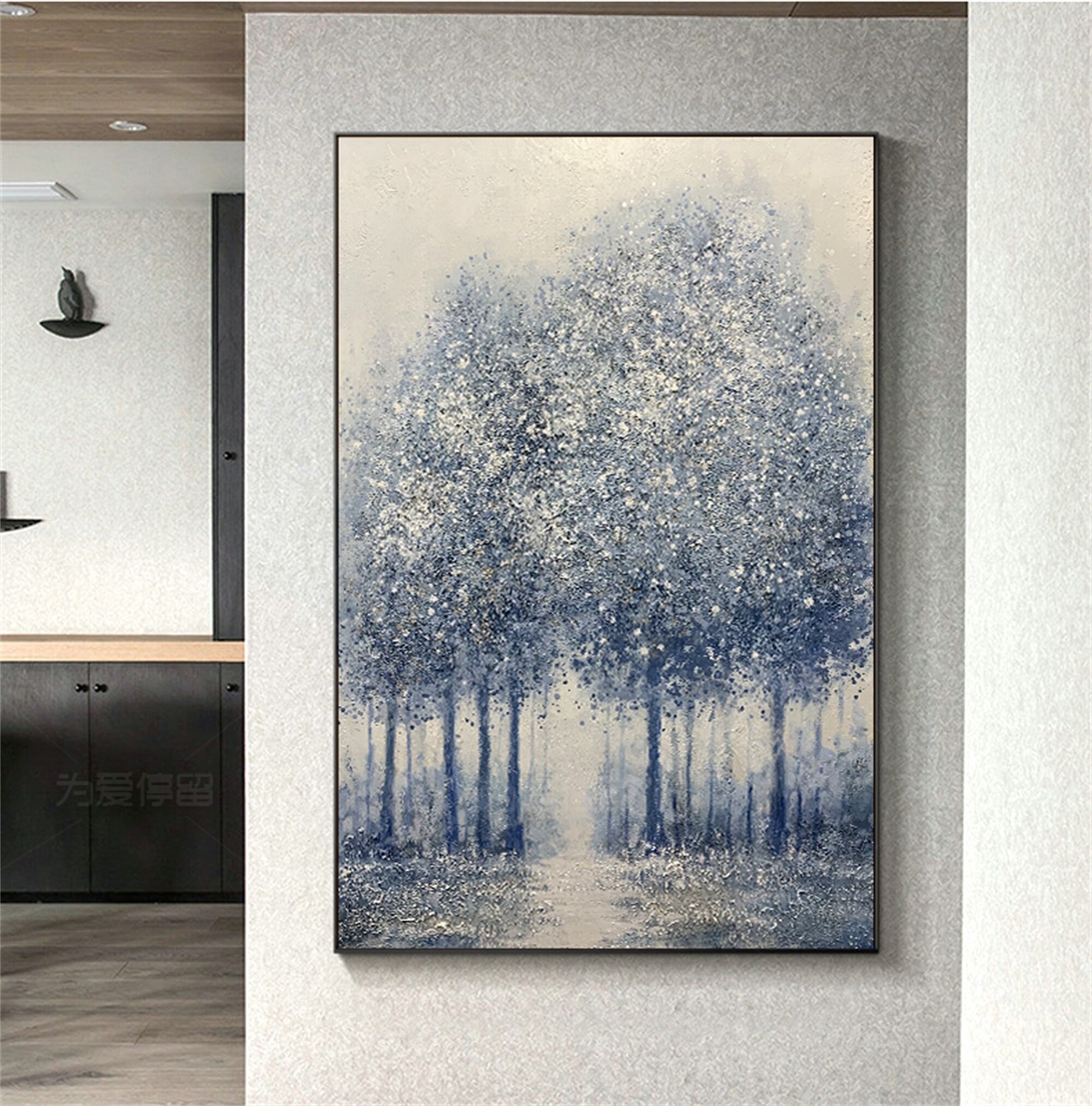 Pure hand painted oil painting gray forest landscape hanging painting post modern handmade mural art decorative painting