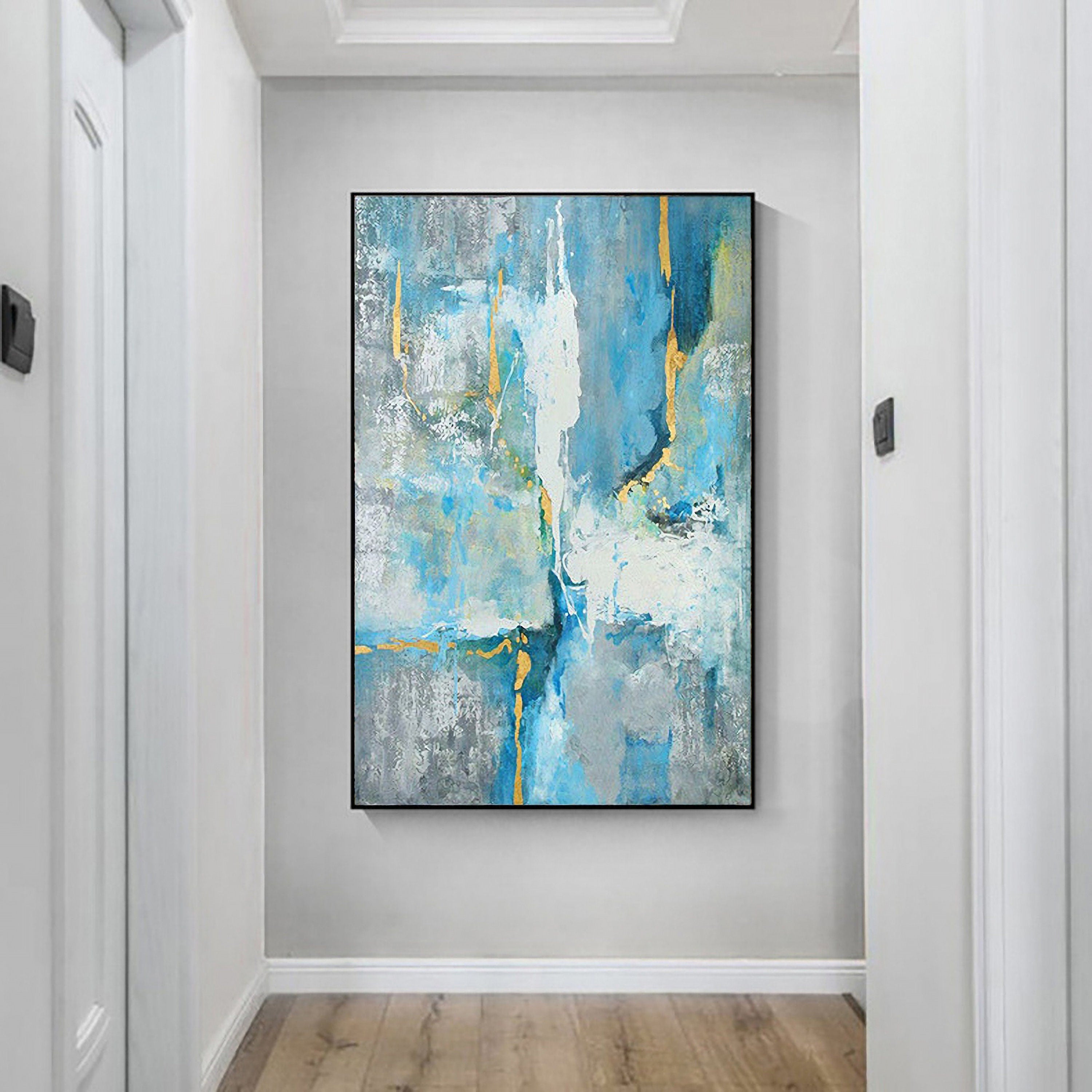 Blue Abstract Painting Wall Art: Modern Picture on Canvas Artwork for Bedroom (24'' x 32'')
