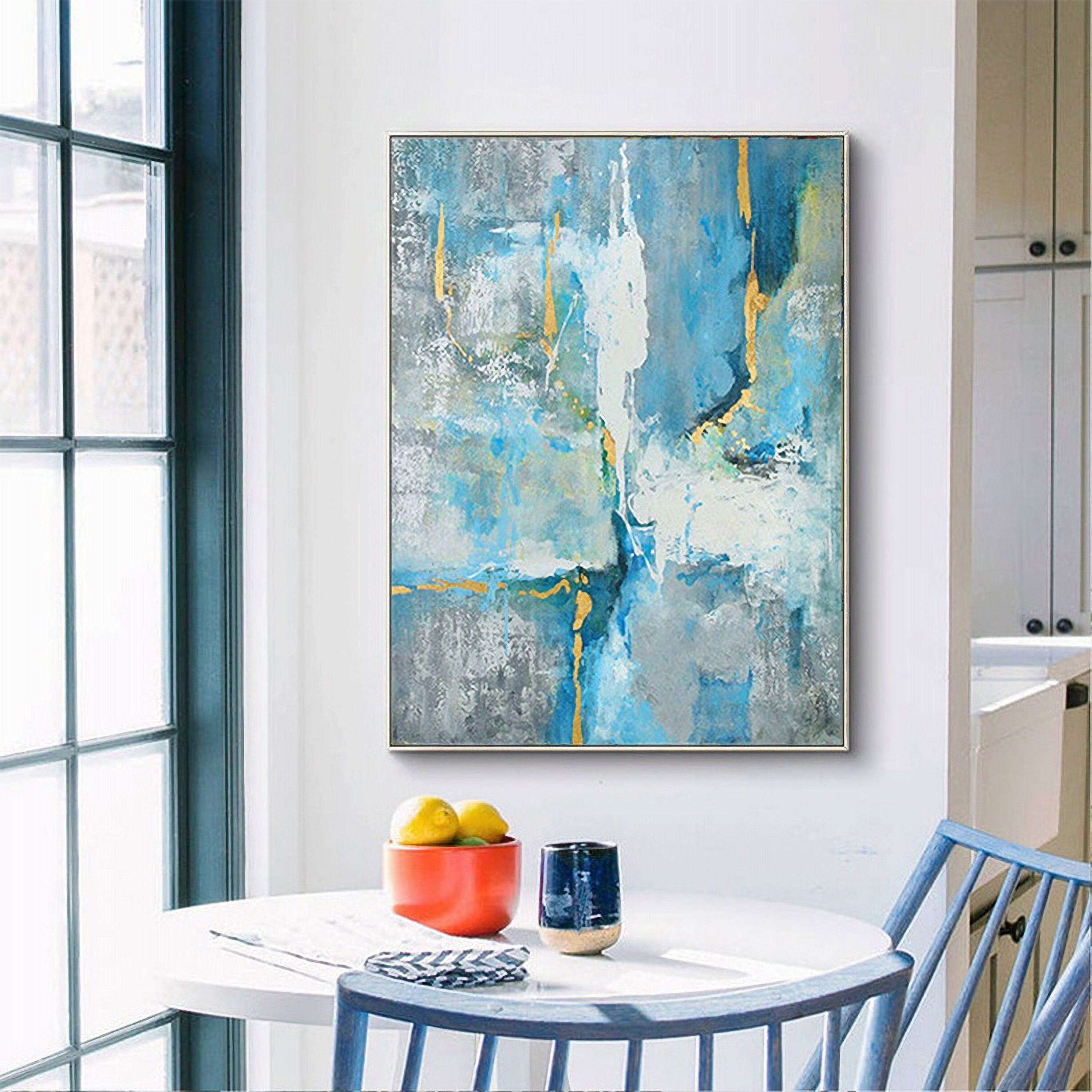 Blue Abstract Painting Wall Art: Modern Picture on Canvas Artwork for Bedroom (24'' x 32'')