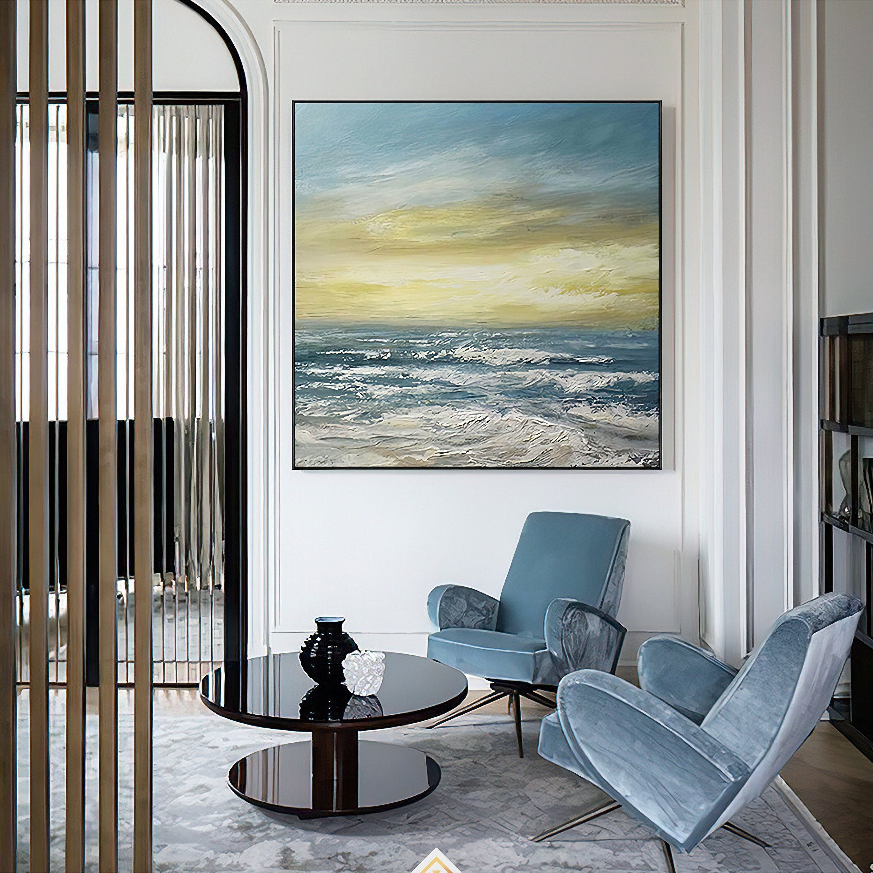Ocean Wave Canvas Wall Art: Seascape Sunset Artwork Painting on Canvas for Bedroom (24'' x 24'')