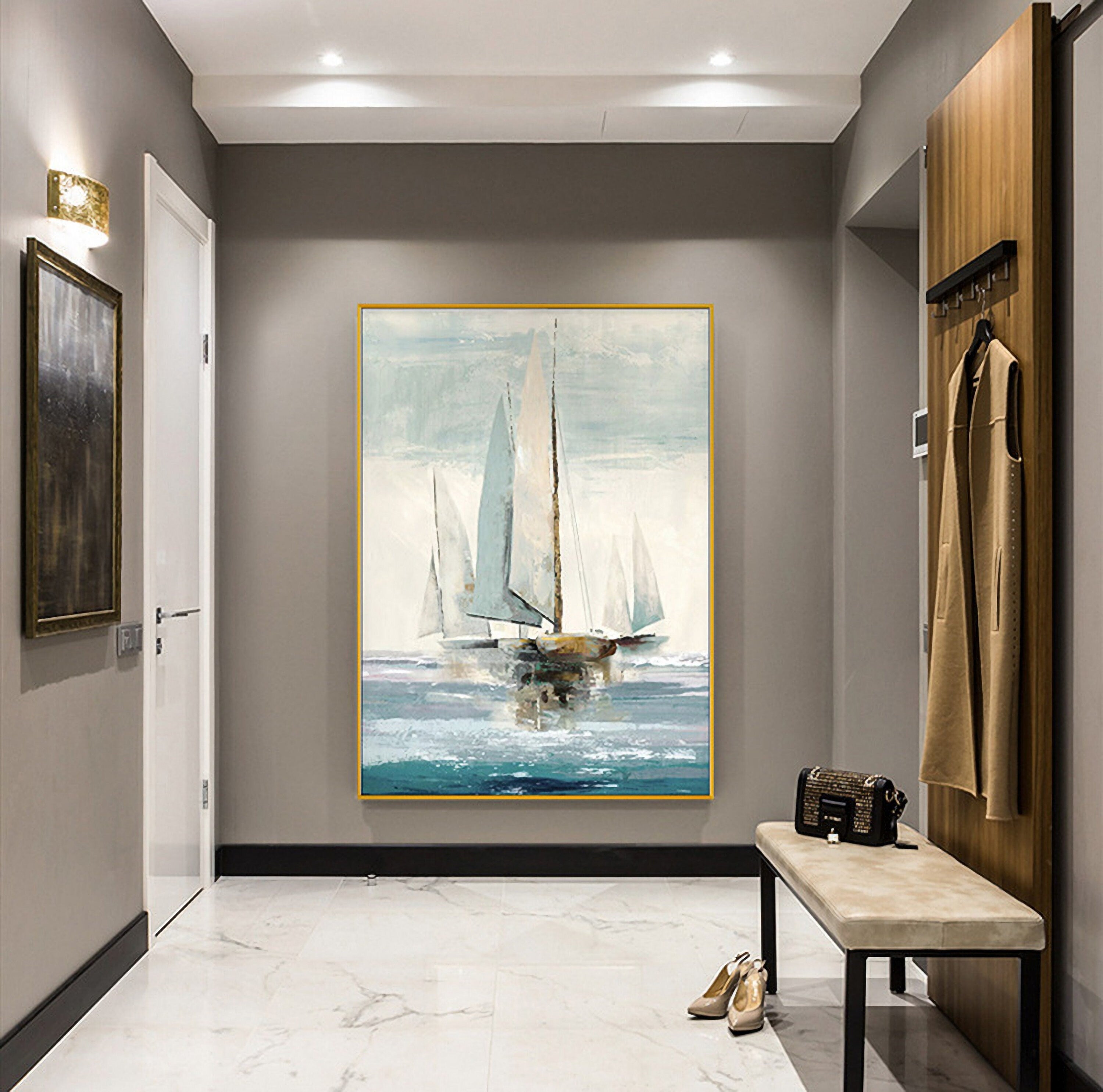 Sailing Boat In Ocean Painting Canvas Nautical Wall Art Unframed Modern Picture Hanging For Office Living Room artwork 20*28…