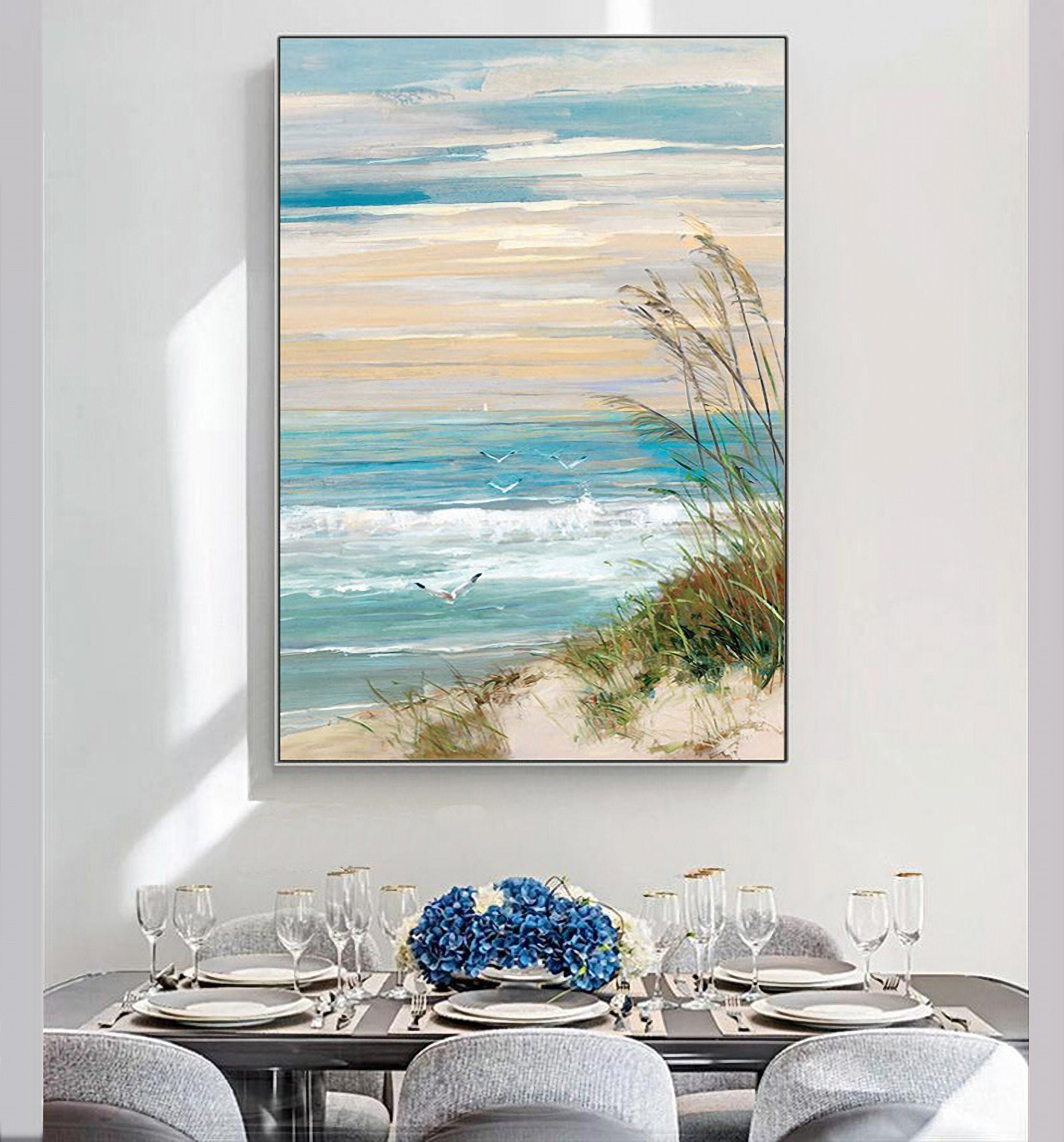 Abstract Beach Canvas Wall Art: Seashore Grasses Artwork Painting Seascape Painting for Walls