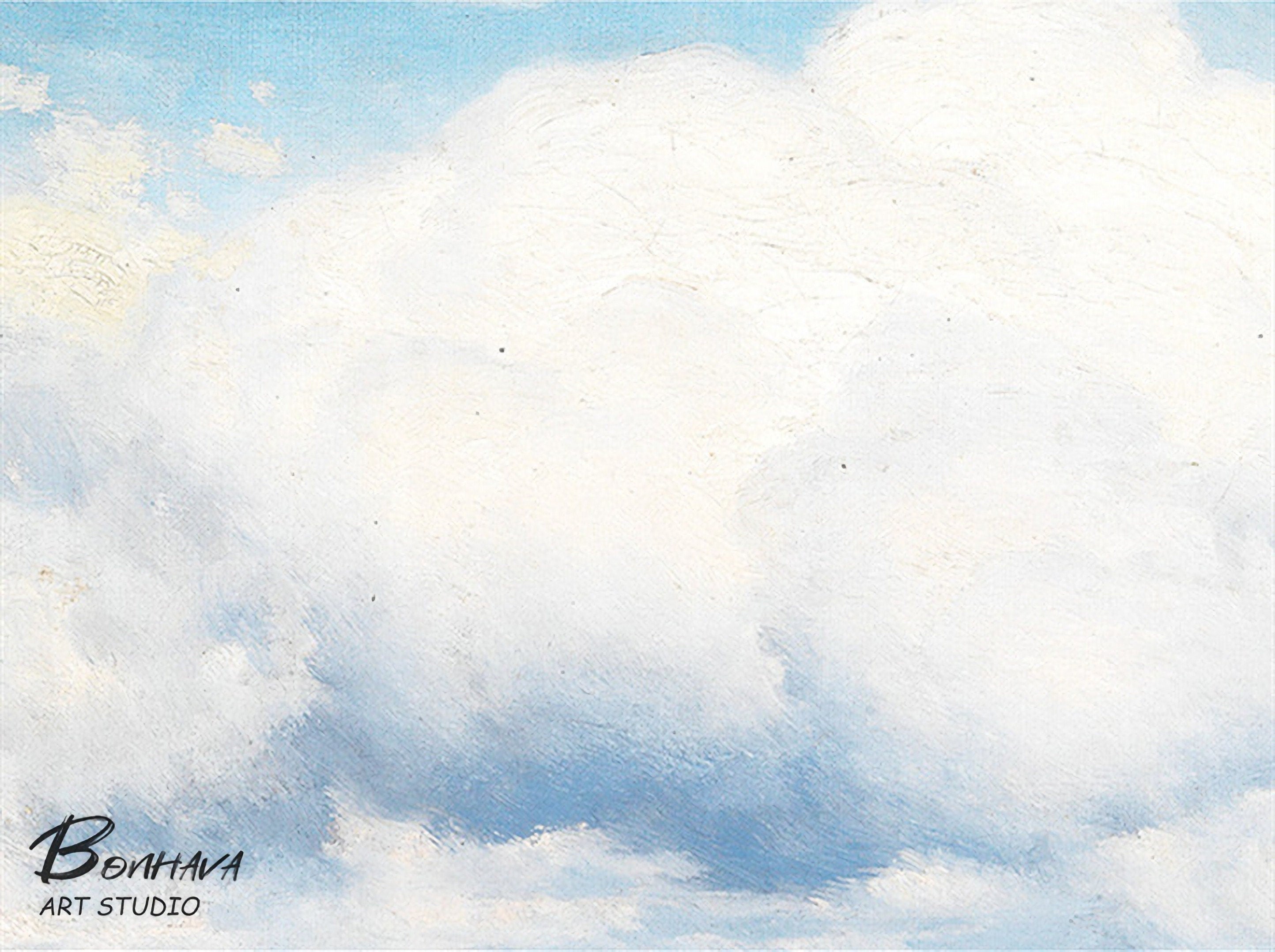Abstract Canvas Wall Art Oil Painting Blue Sky Lake Natural Landscape 16"x32"