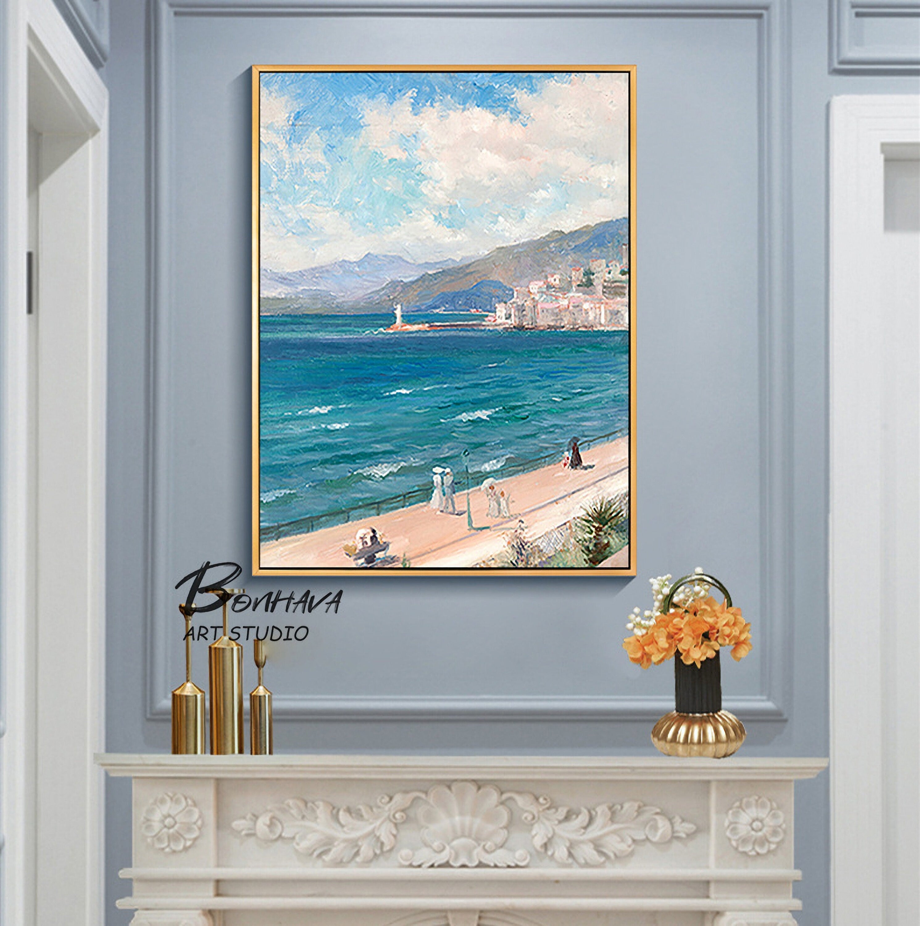 Seashore Artwork Coastal Wall Art: Abstract Beach Art Oil Painting on Canvas for Room Decoration (28'' x…