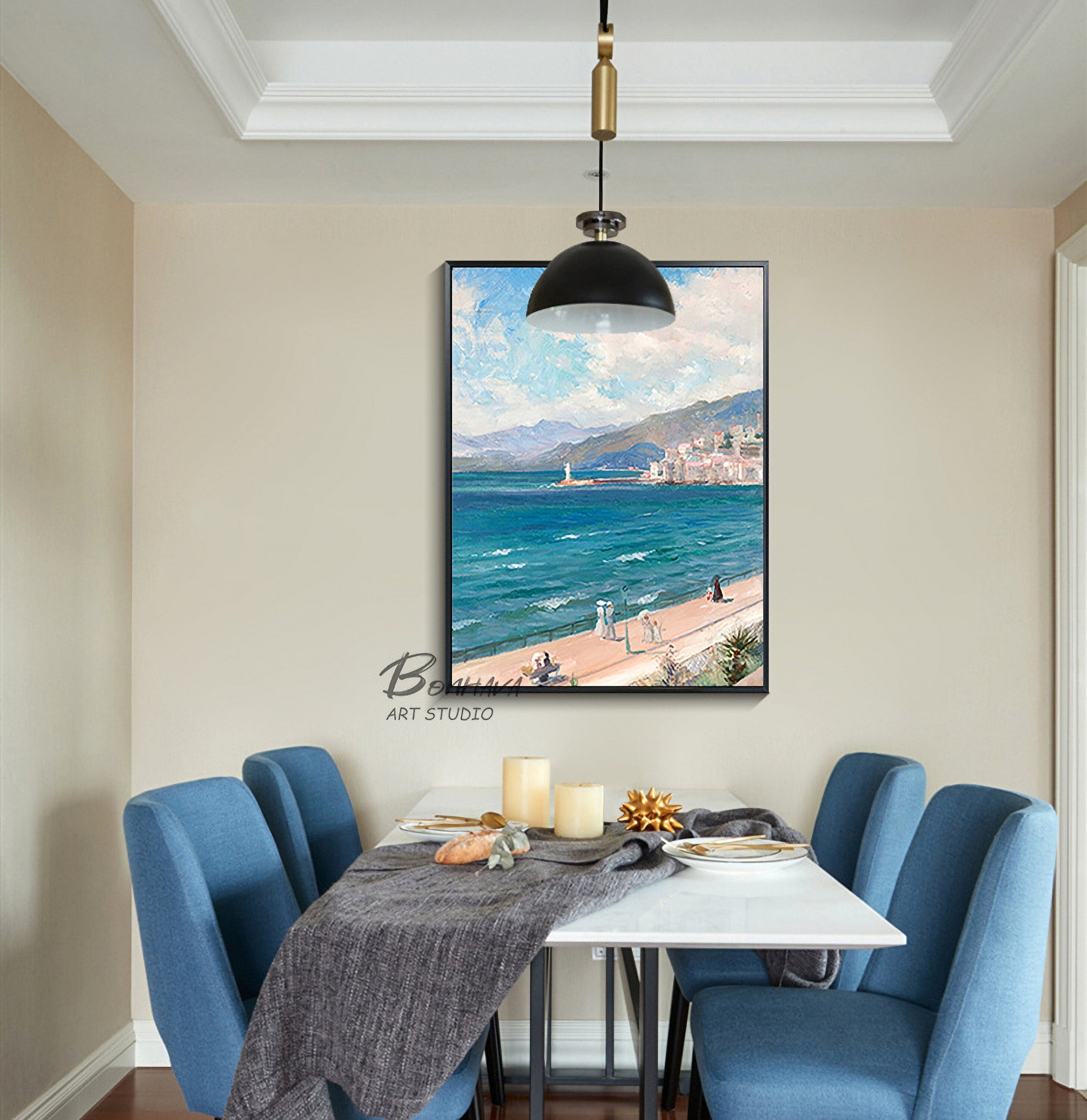 Seashore Artwork Coastal Wall Art: Abstract Beach Art Oil Painting on Canvas for Room Decoration (28'' x…