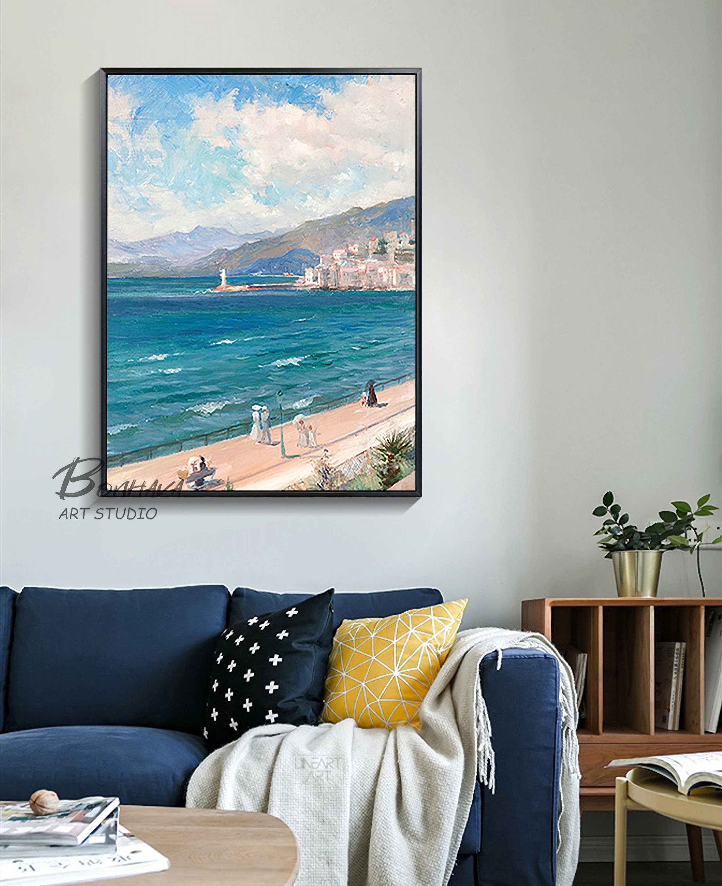 Seashore Artwork Coastal Wall Art: Abstract Beach Art Oil Painting on Canvas for Room Decoration (28'' x…