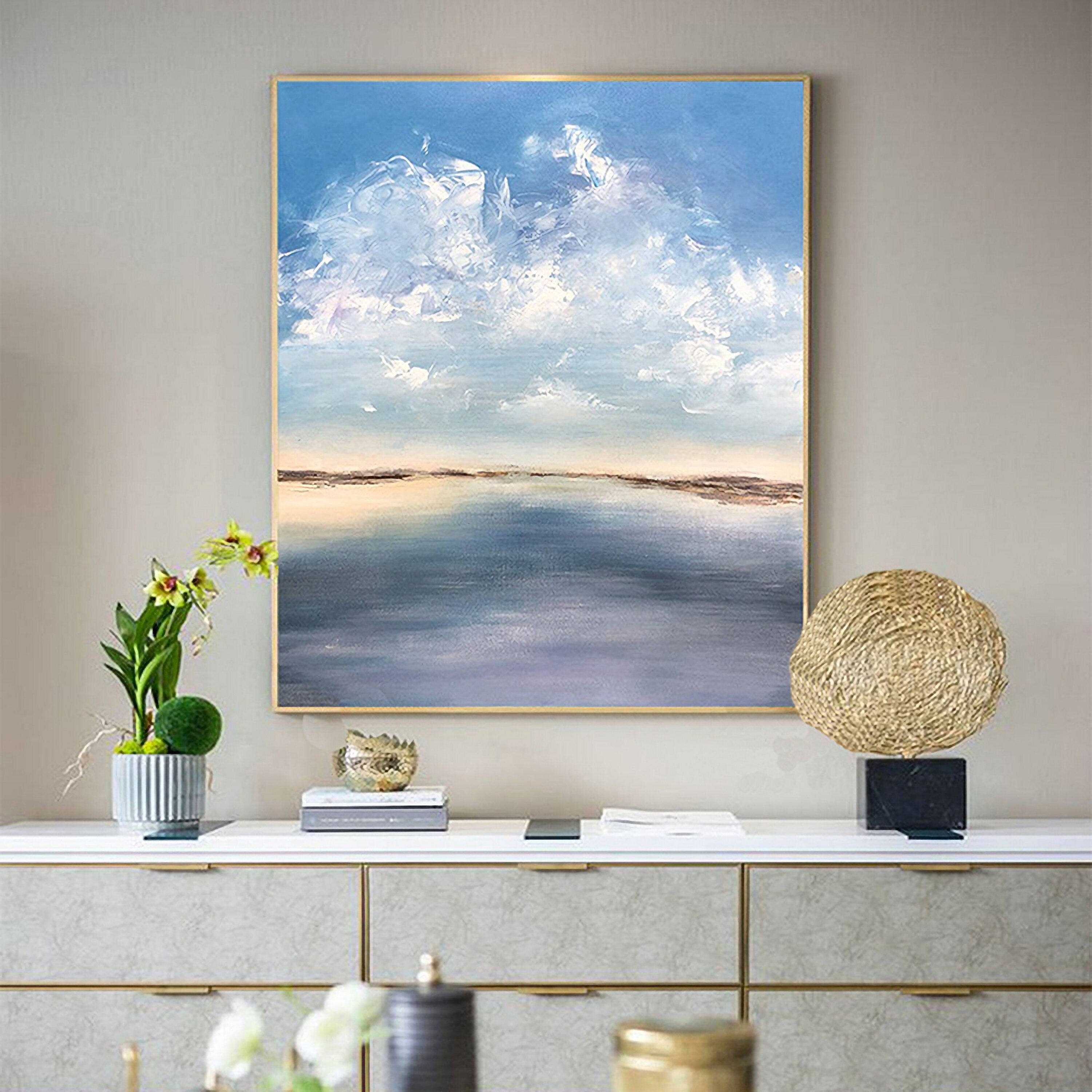 Origina Abstract Oil painting on Canvas, Sky and Sea Painting for Living Room