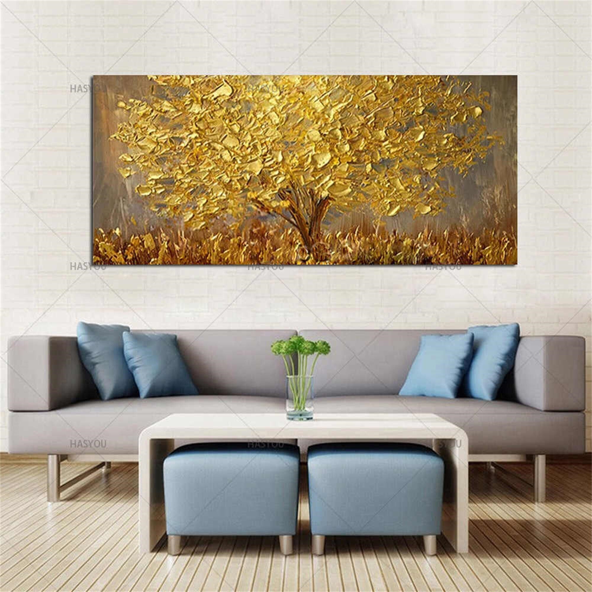 Hand painted knives Gold tree Oil paintings on canvas Large palette 3D paintings For living room Modern Abstract wall art…