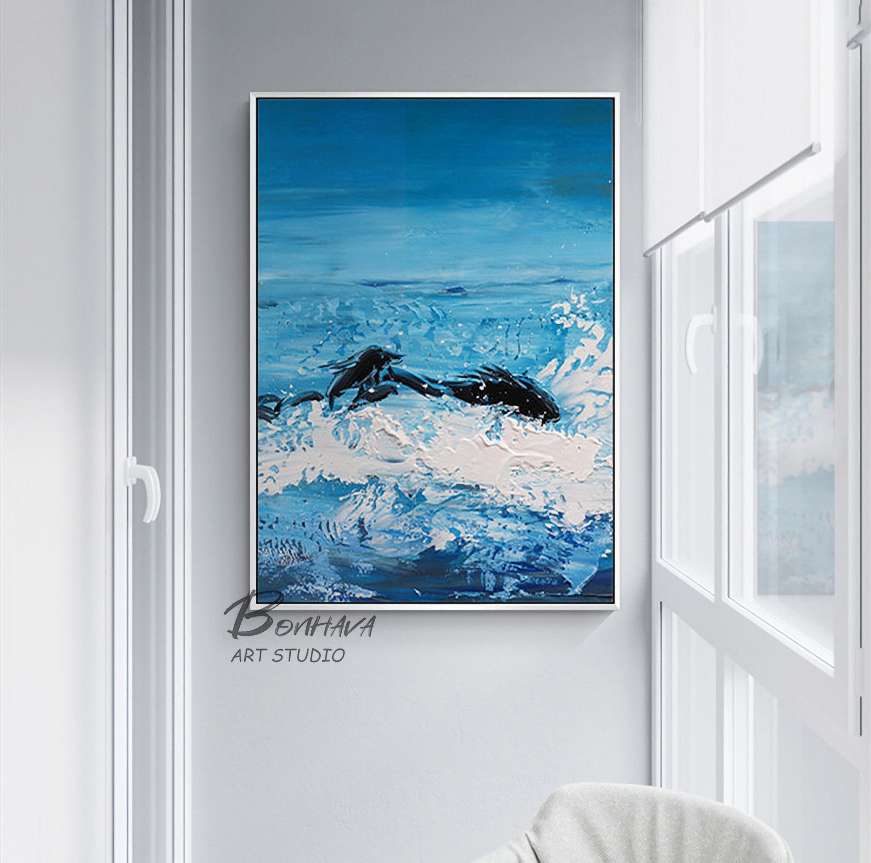 Blue Wave Seascape Wall Art Decor Abstract Canvas Painting Hand-Painted Oil Painting for Home Living Dining Room…