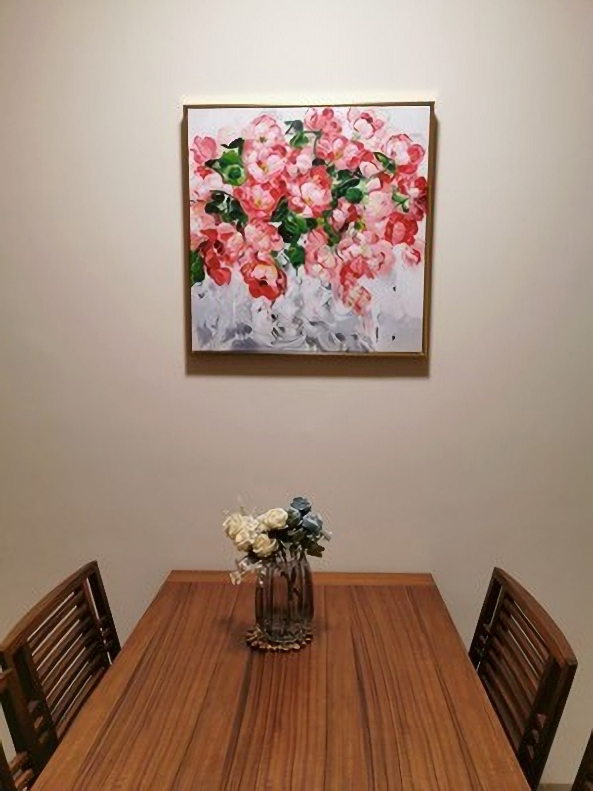 Floral Painting Canvas Artwork: Pink Rose Flower Oil Painting Wall Art on Canvas for Bathroom (24'' x 24'' )