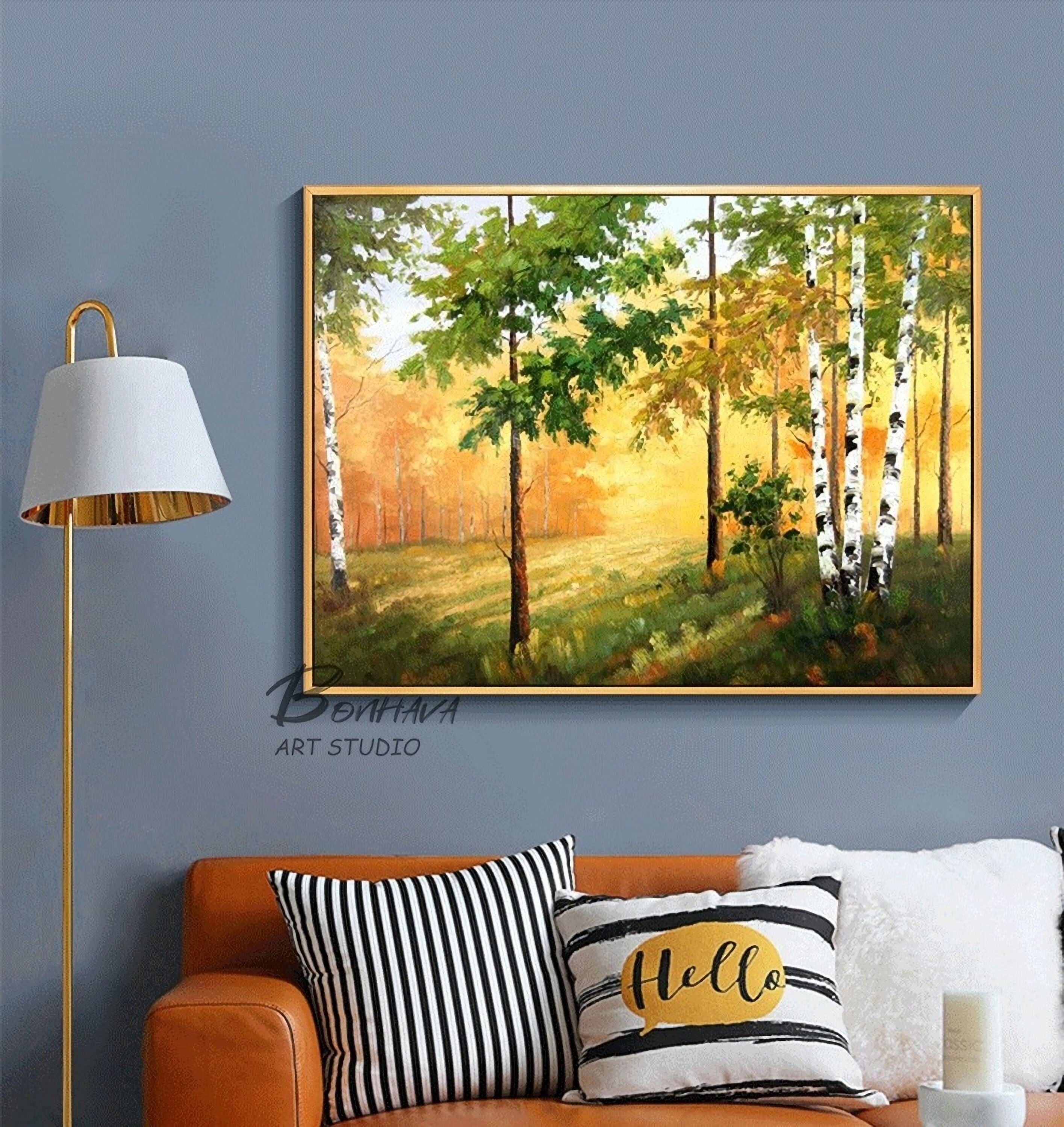 Hand-Painted Forest Wall Art Painting: Green Trees Artwork Landscape Canvas Picture for Wall (28'' x 36'')