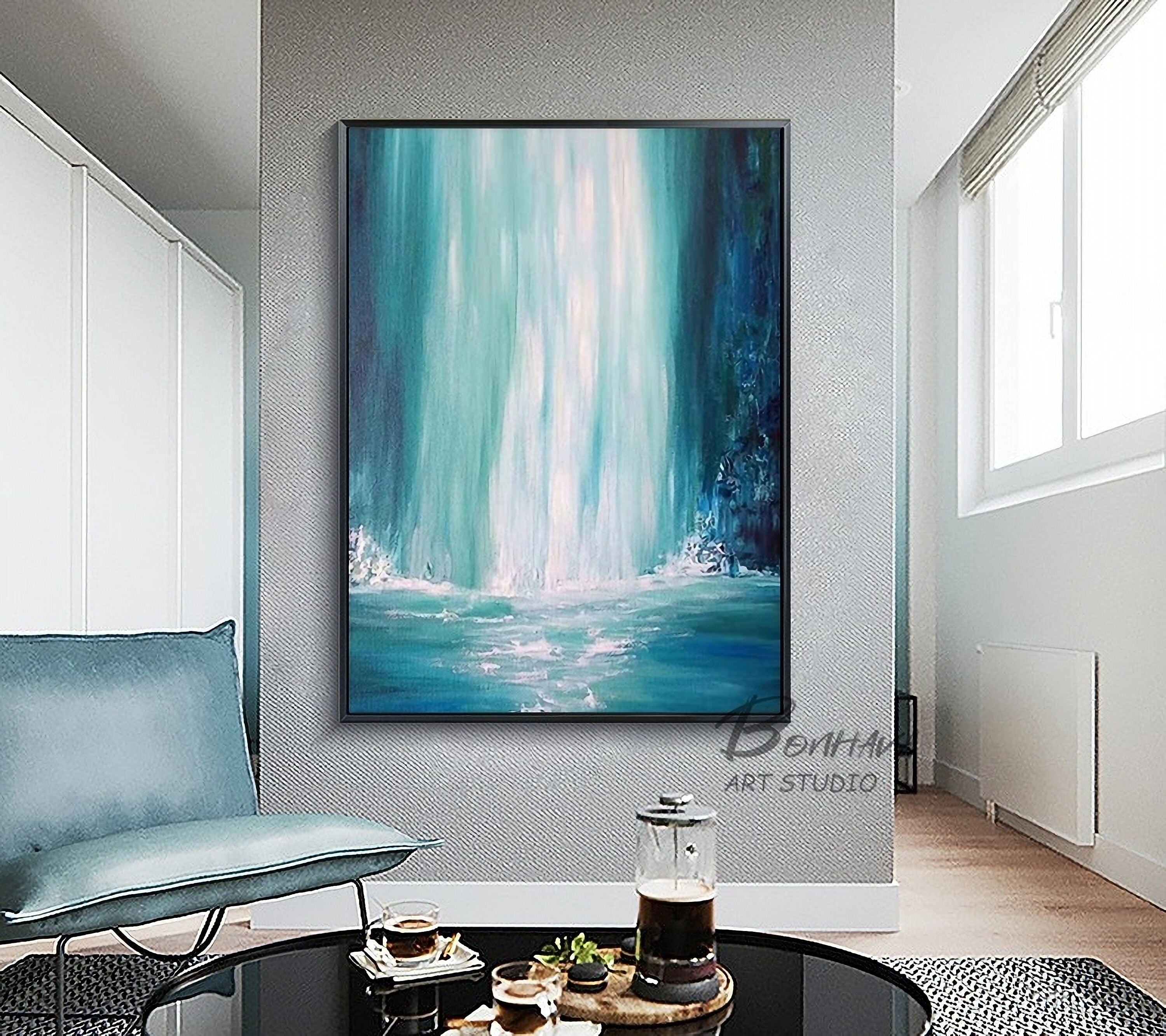 Wall Art Canvas Painting Waterfall Wave Wall Pictures for Living Room Home Decoration-50x70 cm