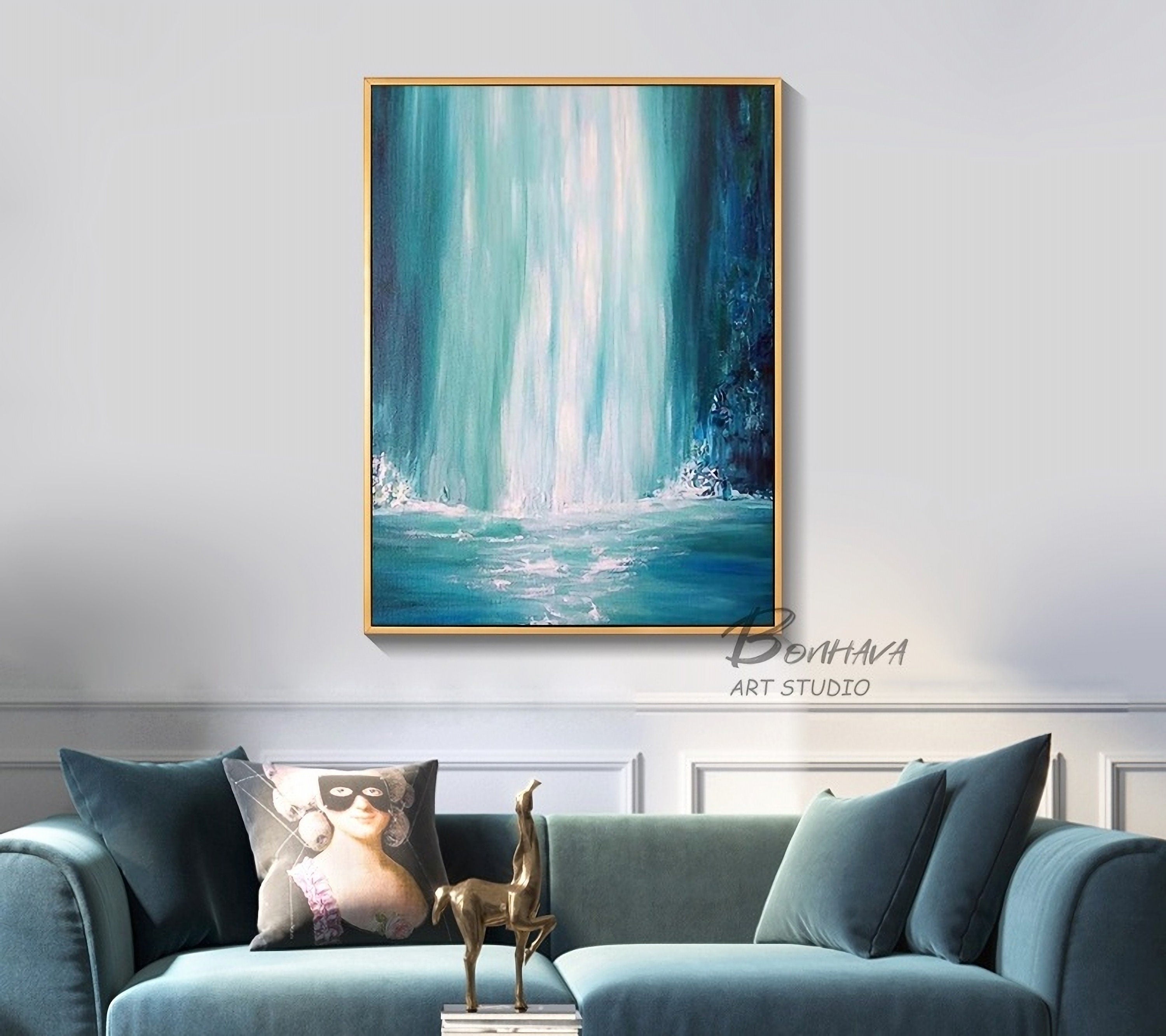 Wall Art Canvas Painting Waterfall Wave Wall Pictures for Living Room Home Decoration-50x70 cm