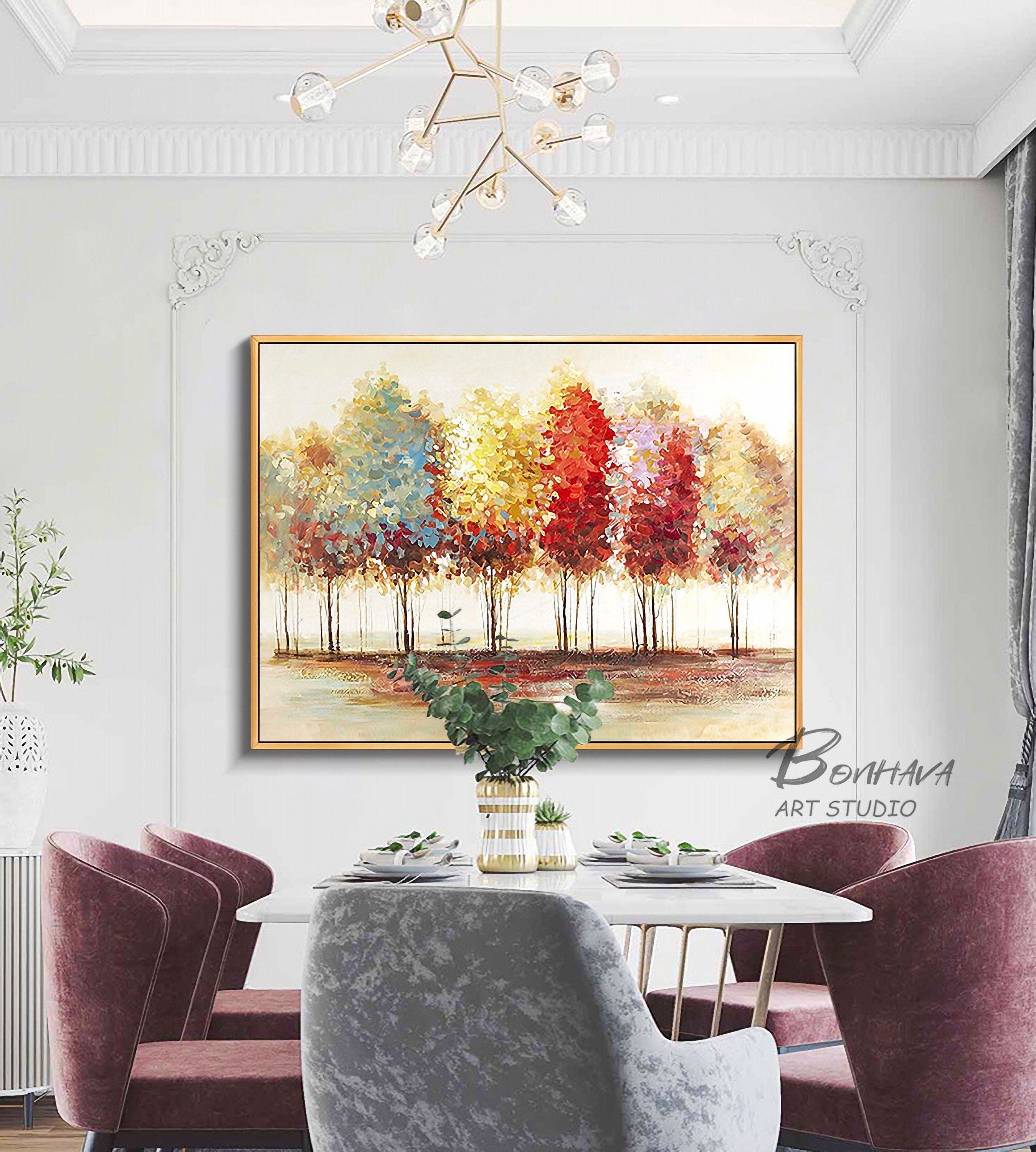 Blooming Gold Leaf and Colorful Tree - Canvas Painting Large Unframed Wall Art Wall Paintings for Living Room Bedroom