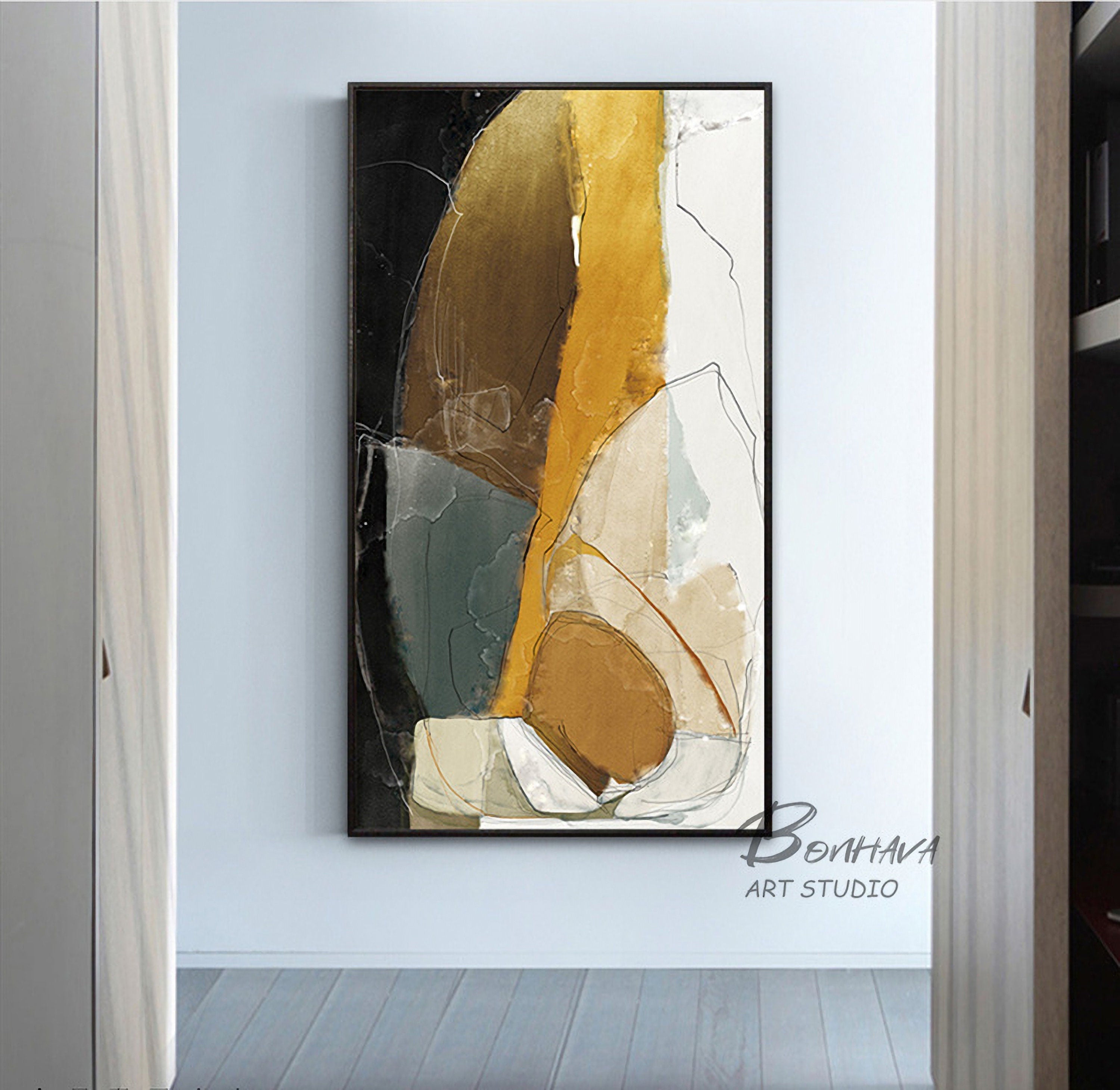 Abstract Style Different Color Blending Wall Art Painting Yellow and White block Wall Pictures for Living Room Bedroom