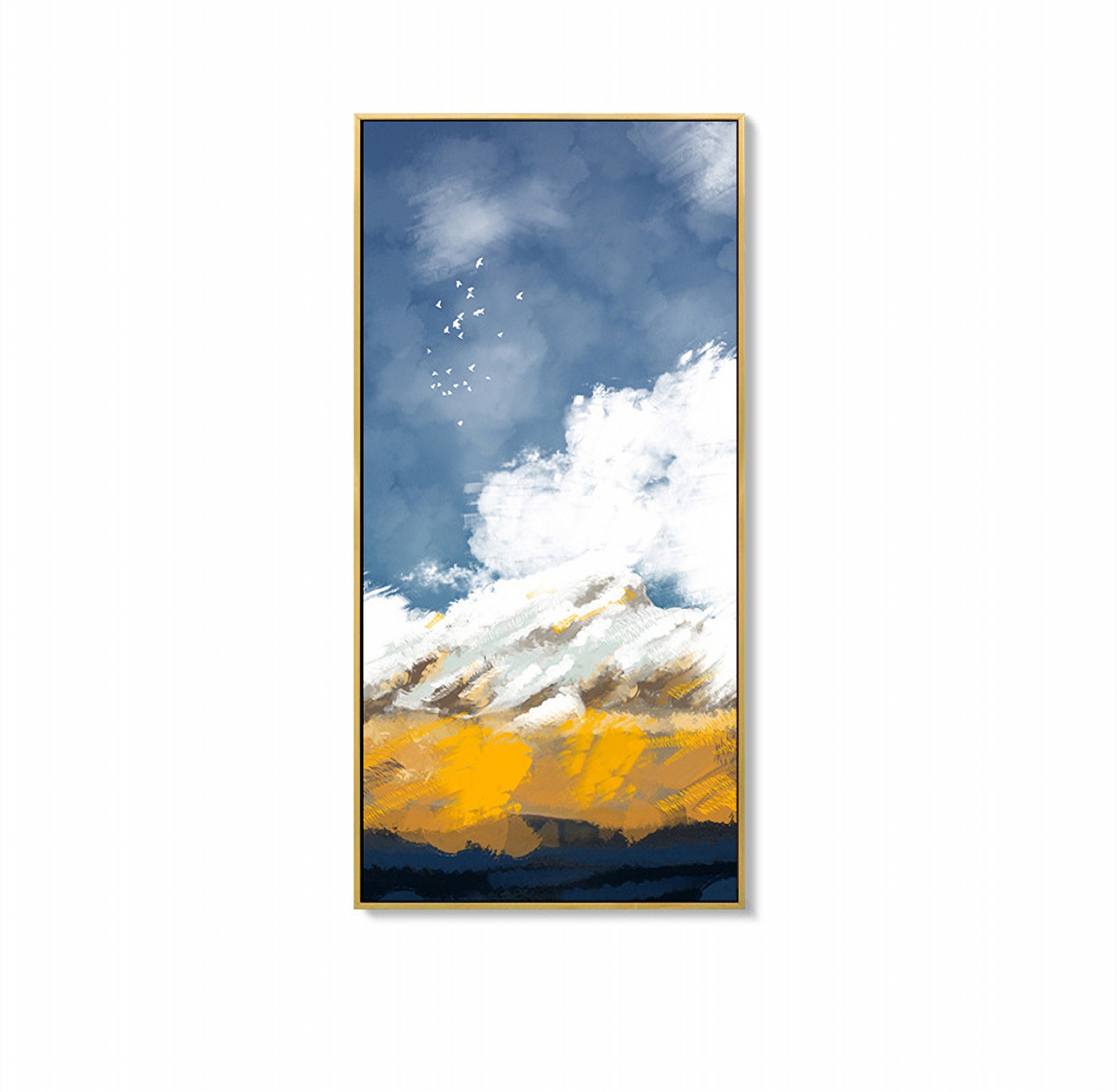 Harvest Land and Sky, Abstract Painting, Blue, White and Yellow