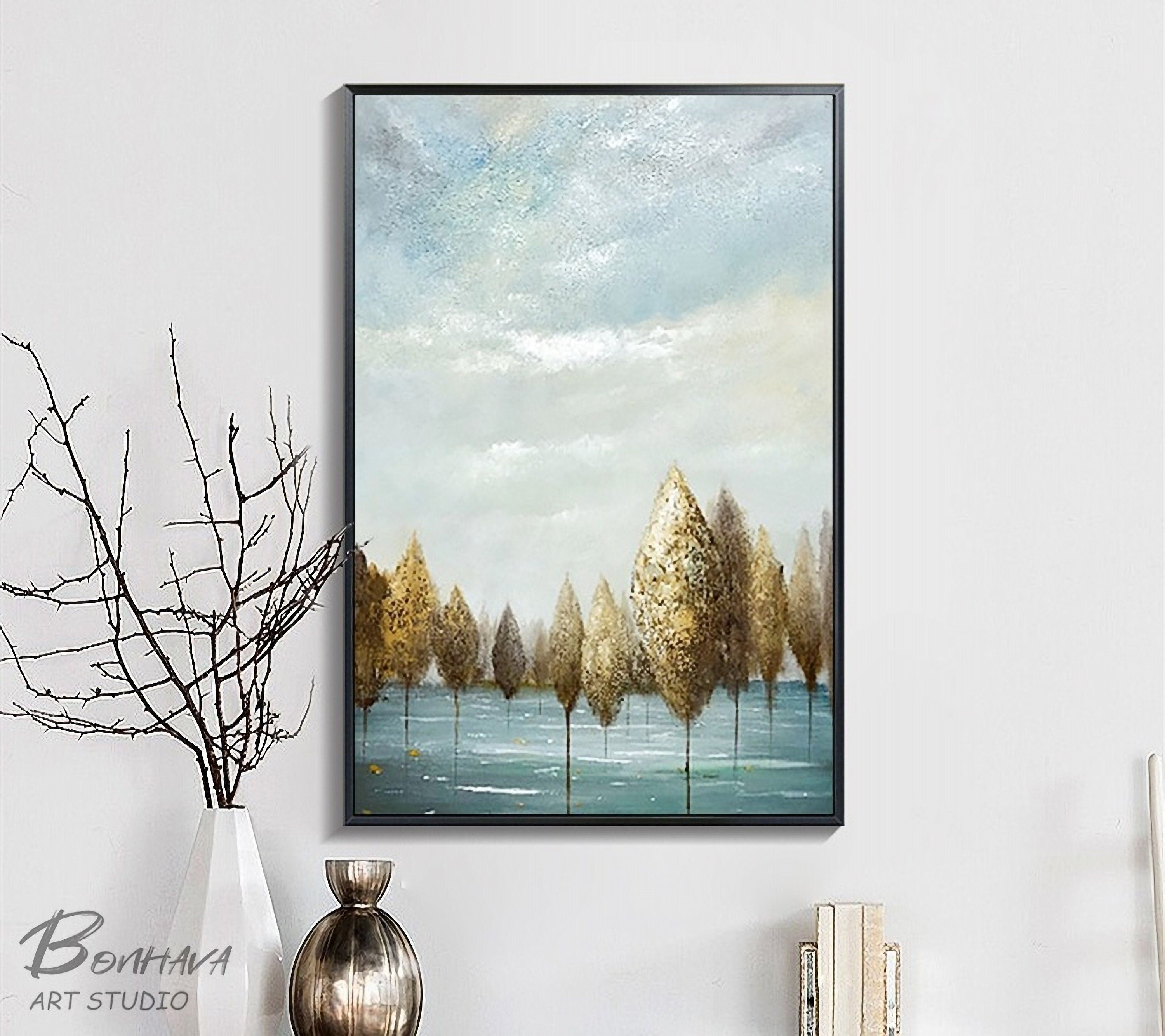 Abstract Nature Canvas Wall Art, Modern Painting Trees in the Forest Oil Painting