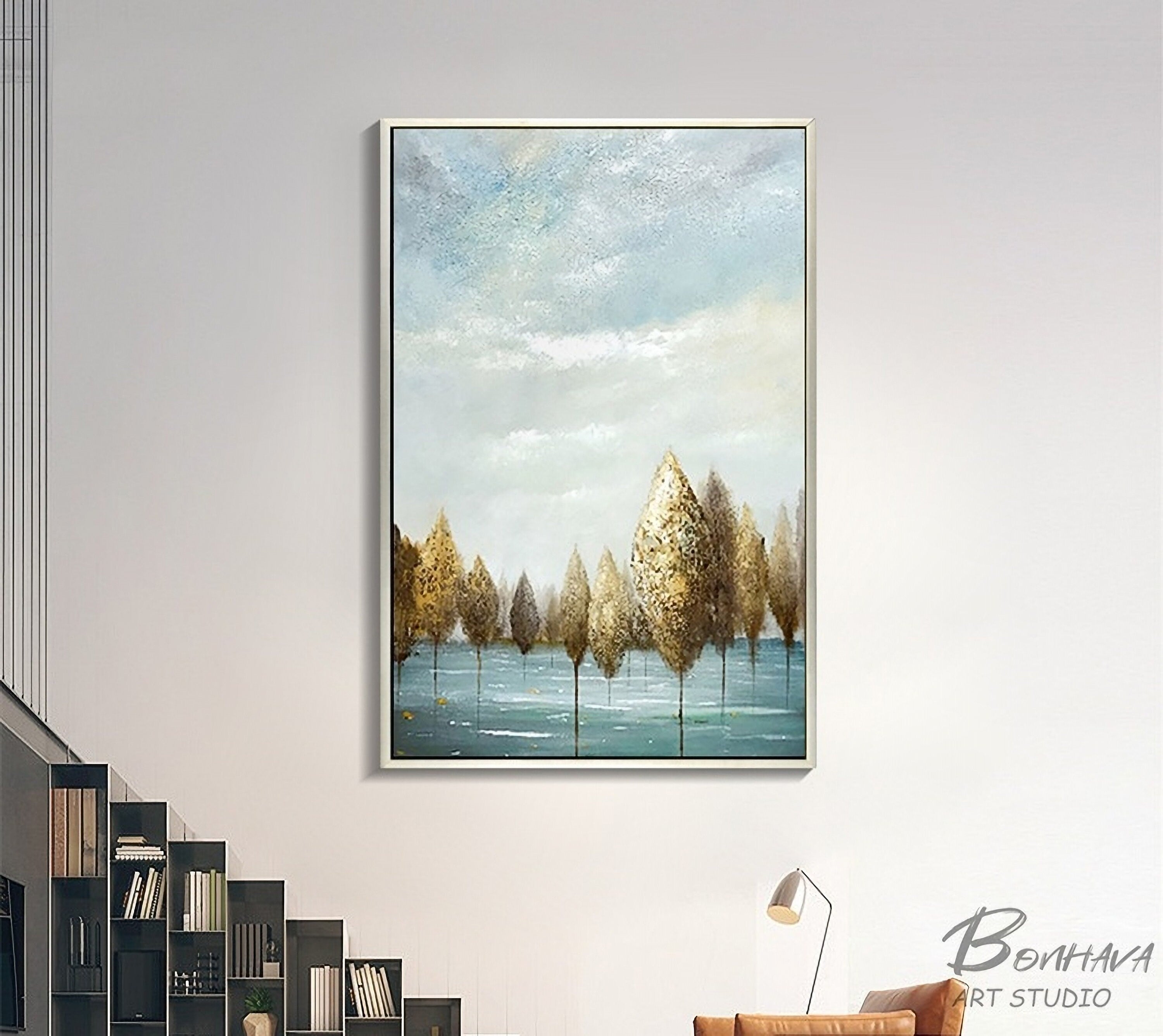 Abstract Nature Canvas Wall Art, Modern Painting Trees in the Forest Oil Painting