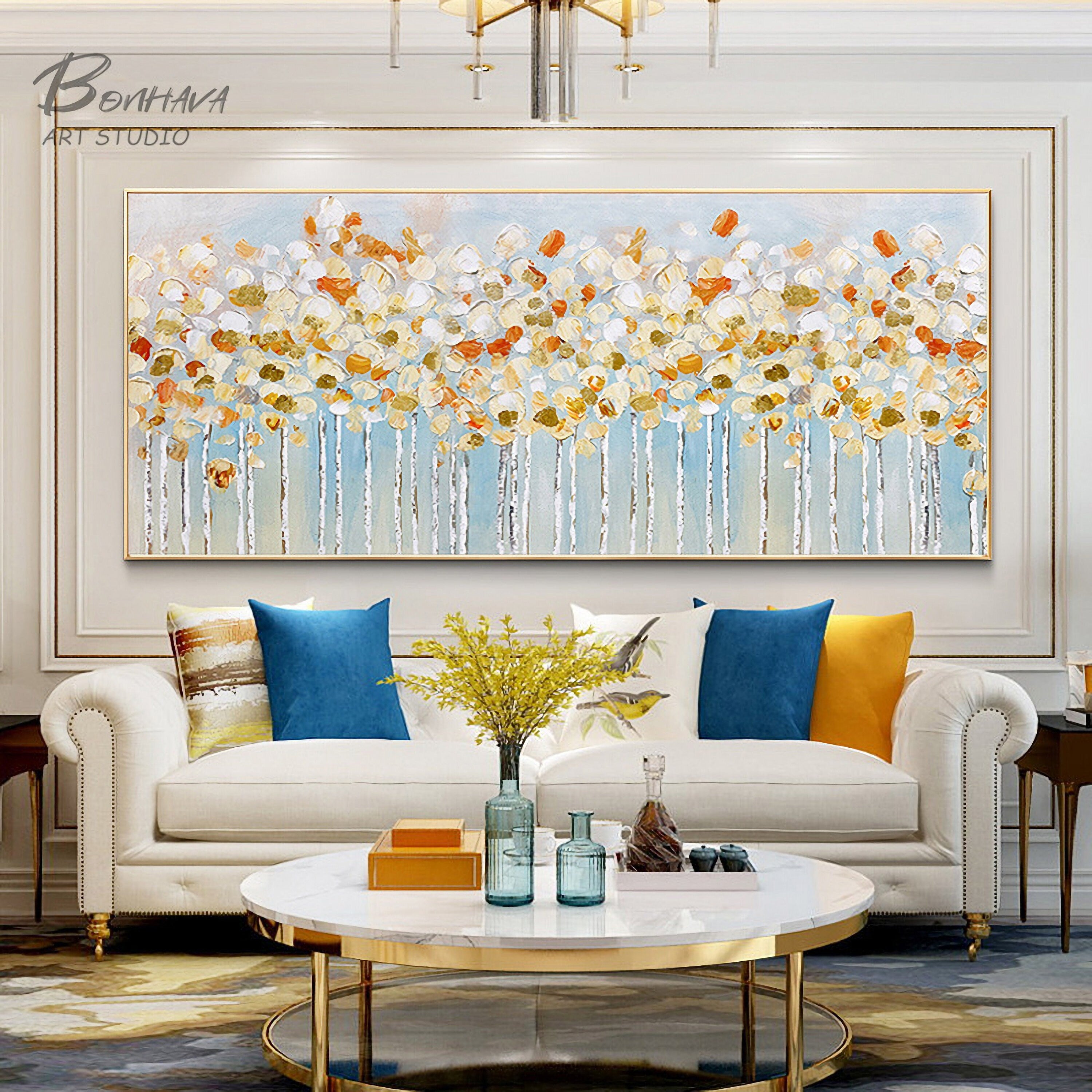 Abstract Flowers Painting Bloosom Modern Floral Pallet Knife Painting for Bedroom Kitchen Dinning Room Living Room Office…