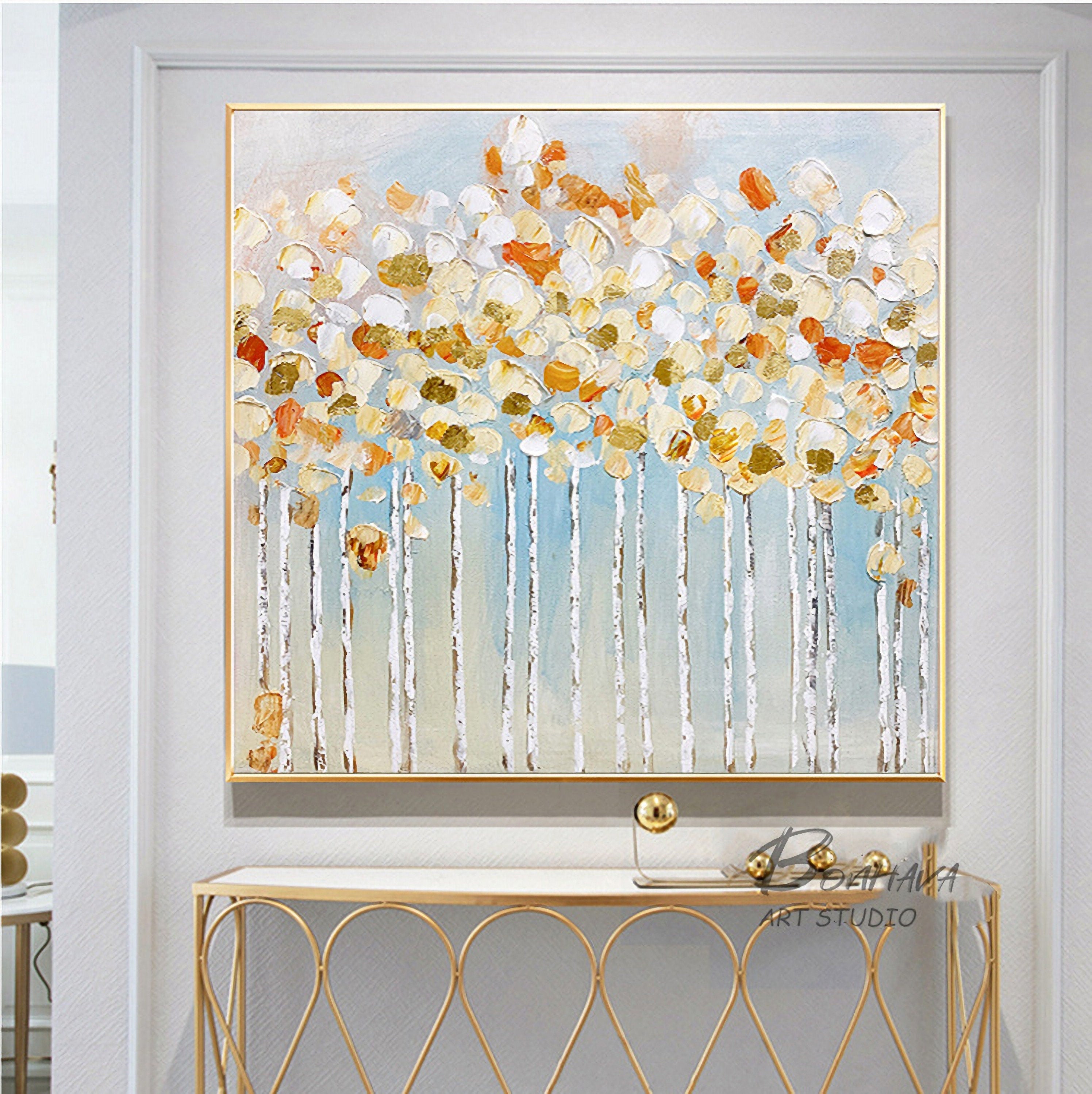 Abstract Flowers Painting Bloosom Modern Floral Pallet Knife Painting for Bedroom Kitchen Dinning Room Living Room Office…