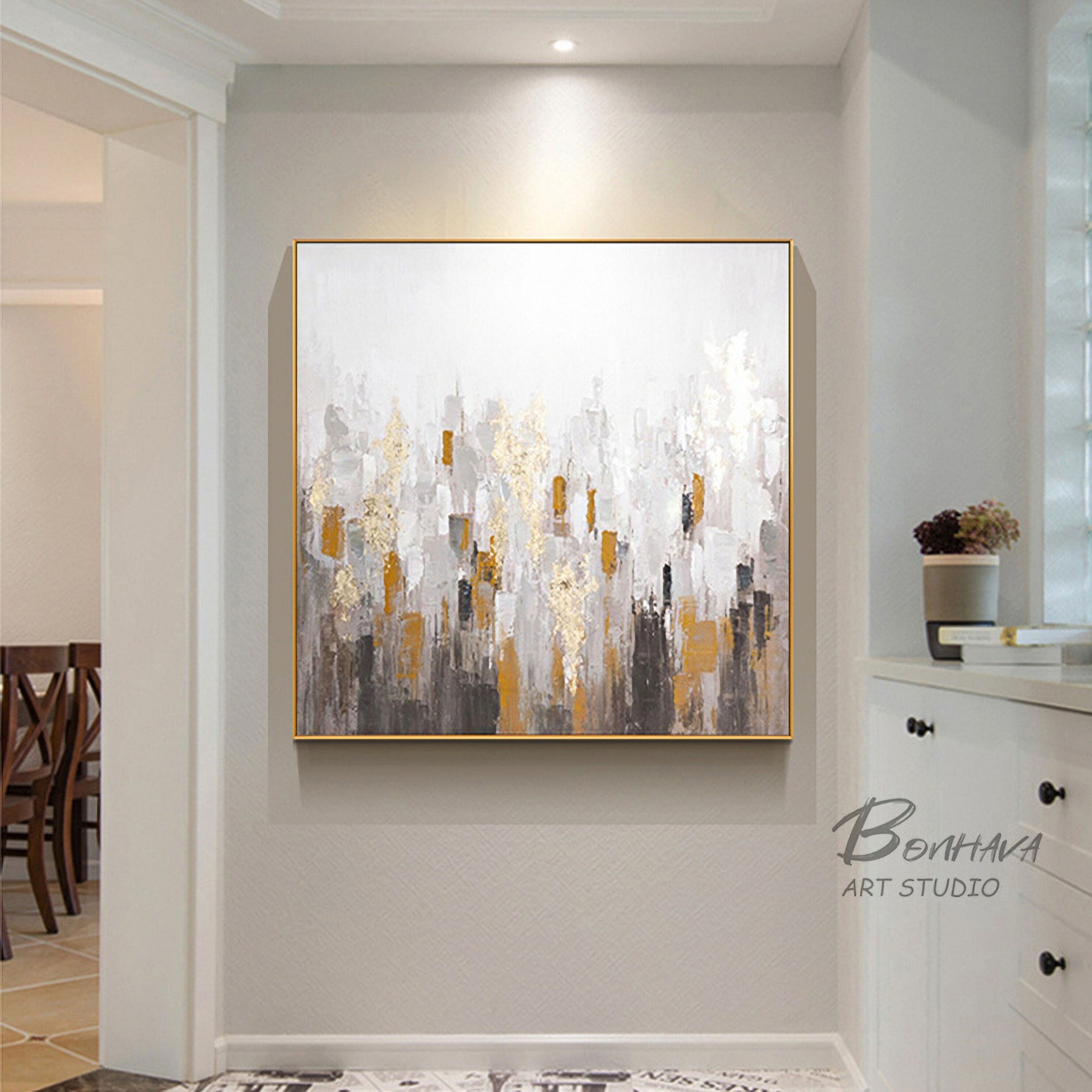 Abstract Golden Canvas Wall Art: Modern Painting Hand Painted Artwork on Canvas for Living Room (24'' x 24'')