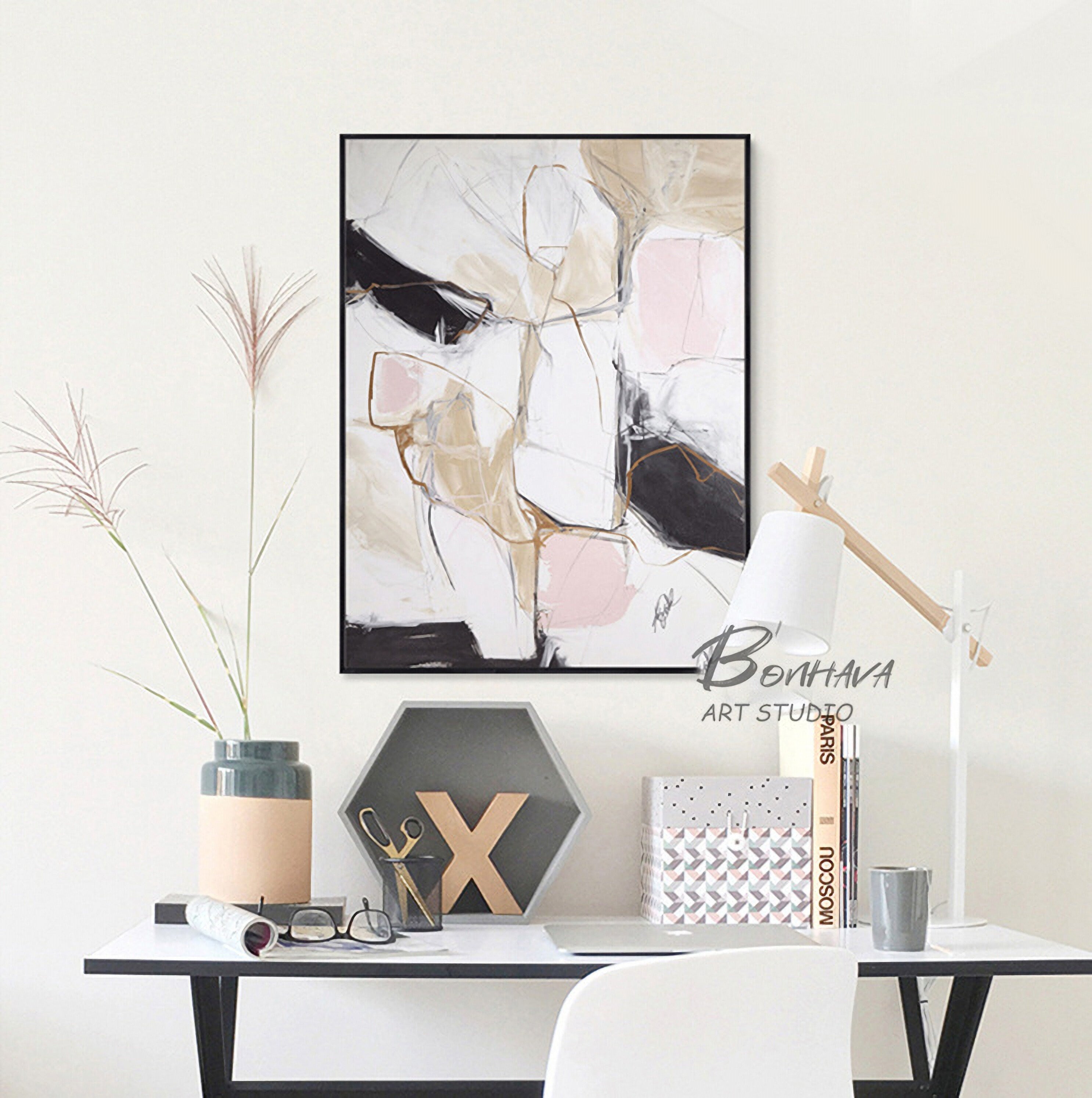 Abstract Acrylic Painting on Canvas, Hand-Painted Painting for Room, 20''×28''