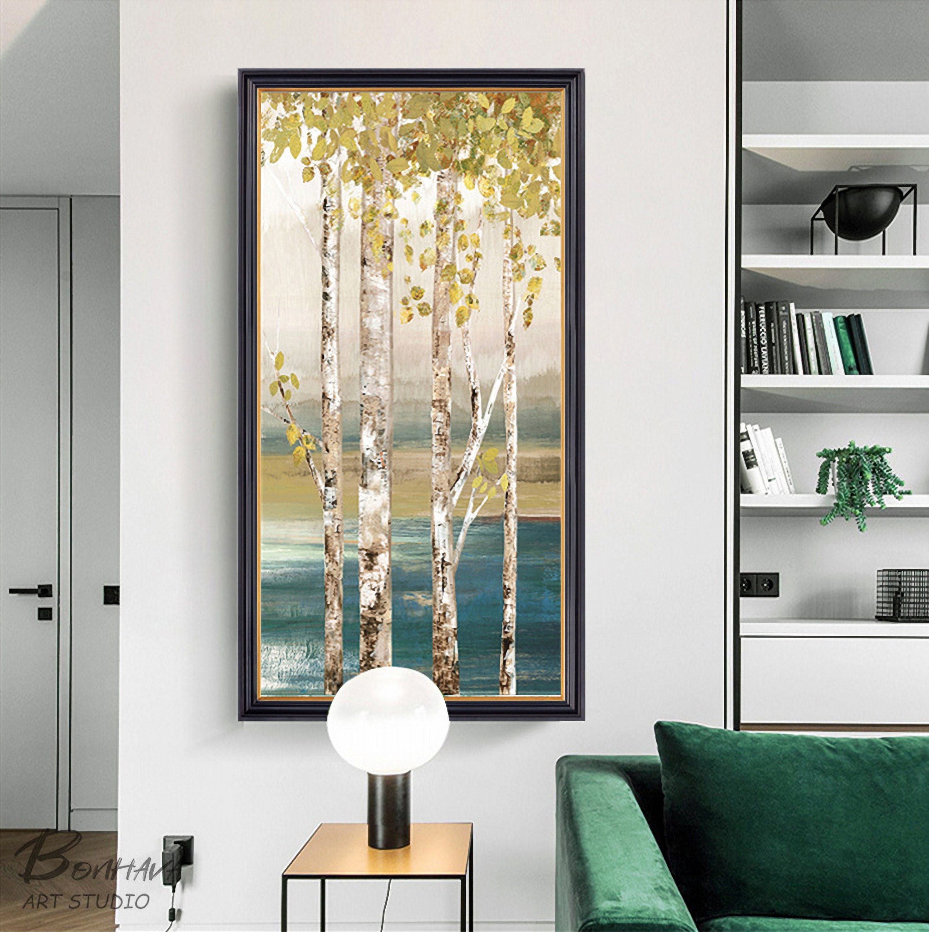 Forest Wall Art Painting, Birch Trees, Hand painted Artwork, Canvas Painting for Wall