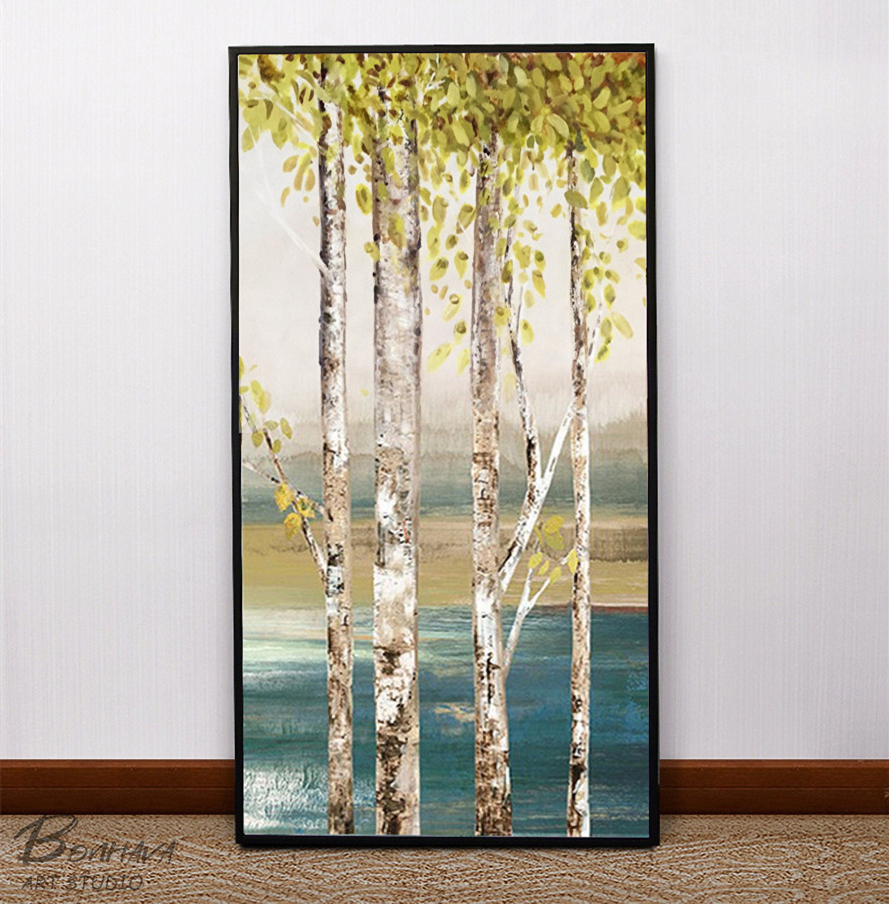Forest Wall Art Painting, Birch Trees, Hand painted Artwork, Canvas Painting for Wall