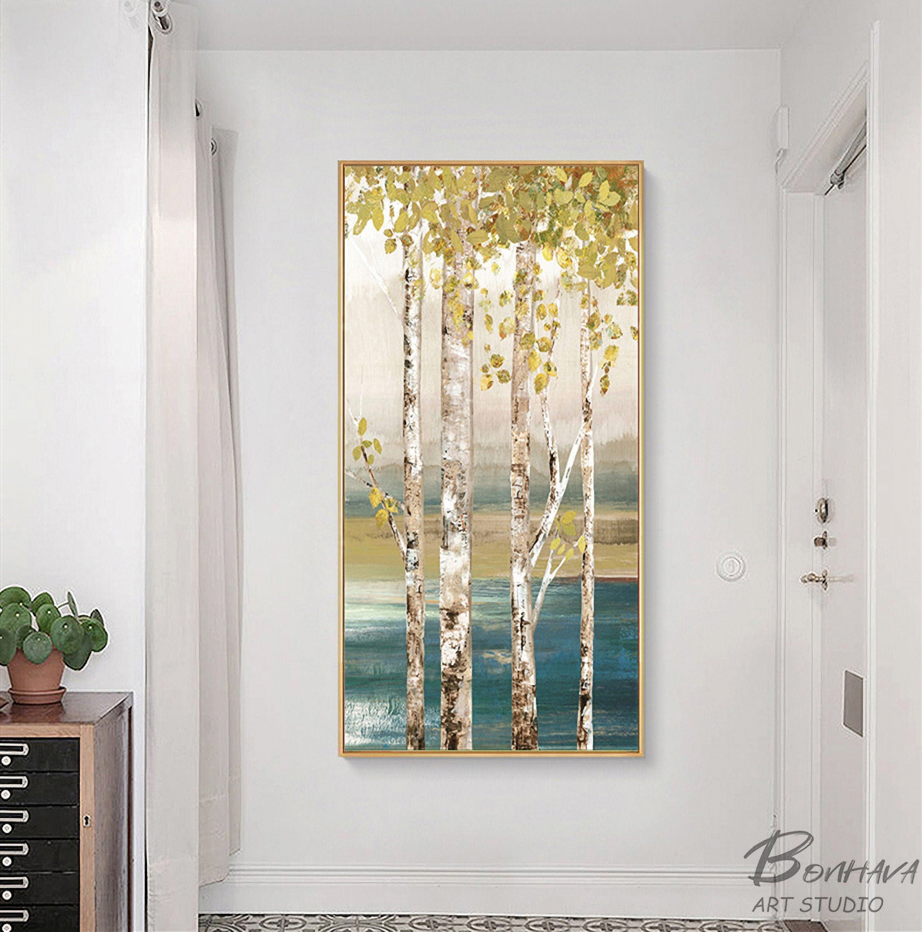 Forest Wall Art Painting, Birch Trees, Hand painted Artwork, Canvas Painting for Wall