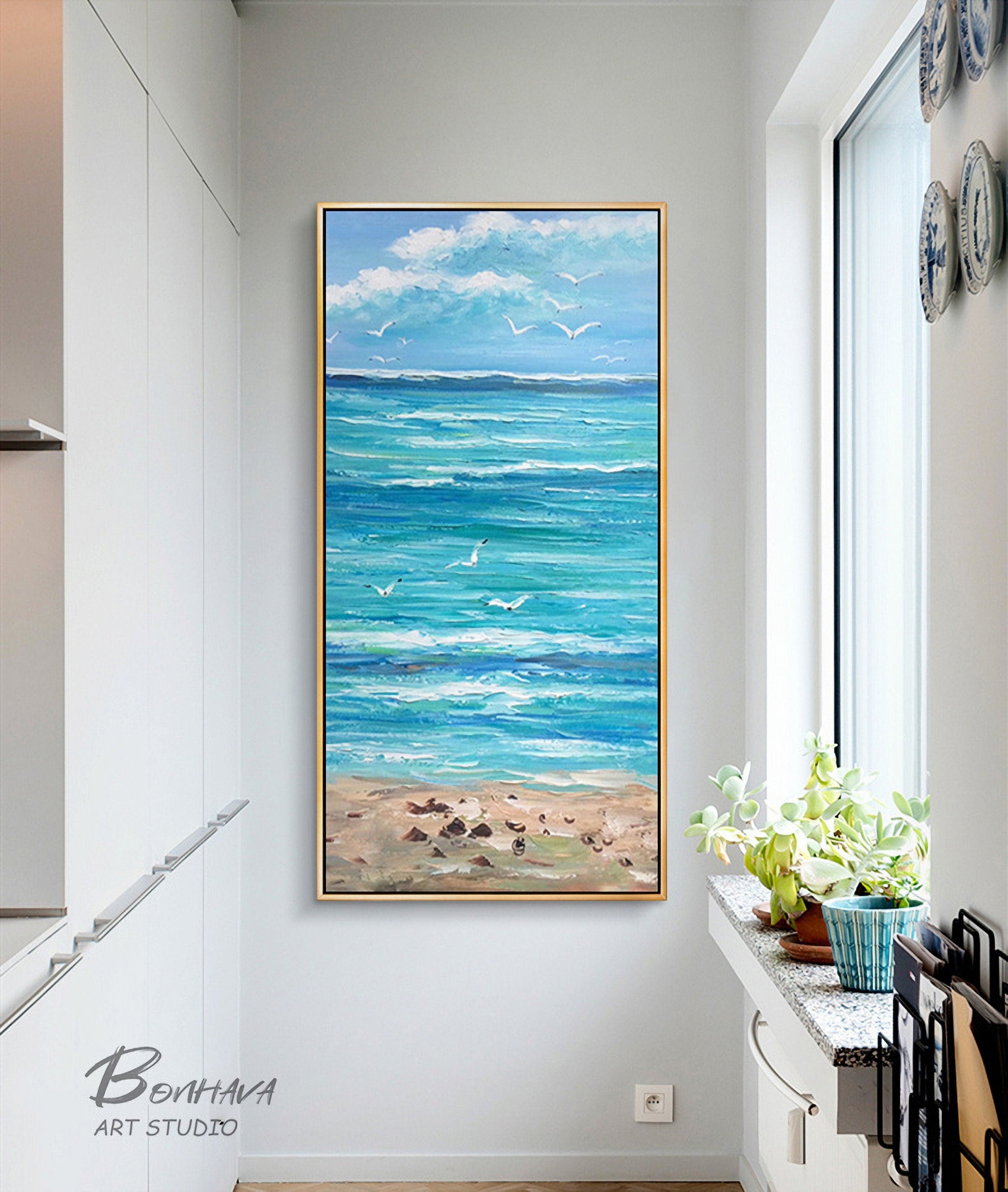 Beach Painting Seascape Wall Art: Ocean Picture Artwork Painting on Canvas for Living Room Bedroom