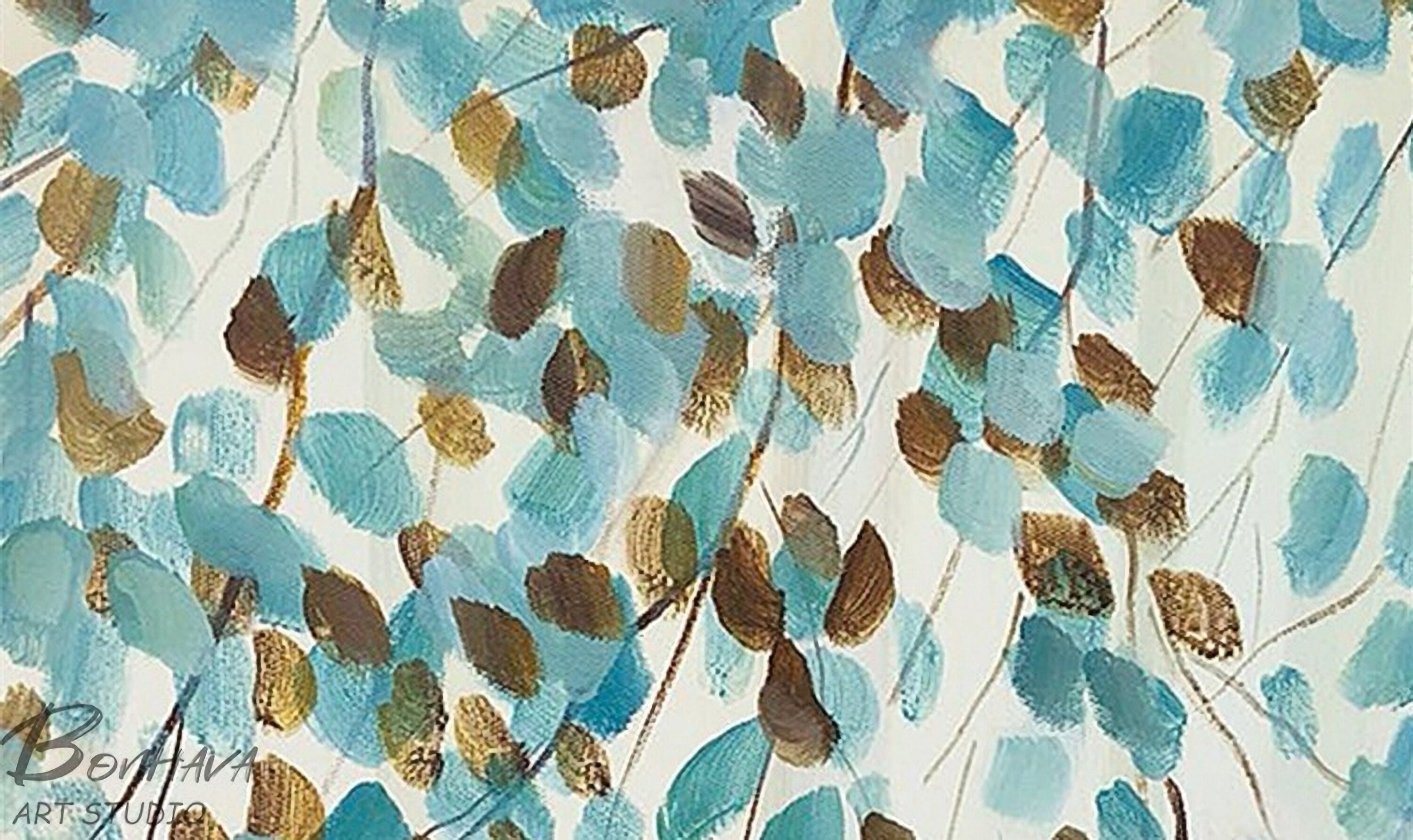Birch Tree Canvas Wall Art, Blue Forest Painting, Modern Landscape Canvas Art, Hand-Painted Oil Painting