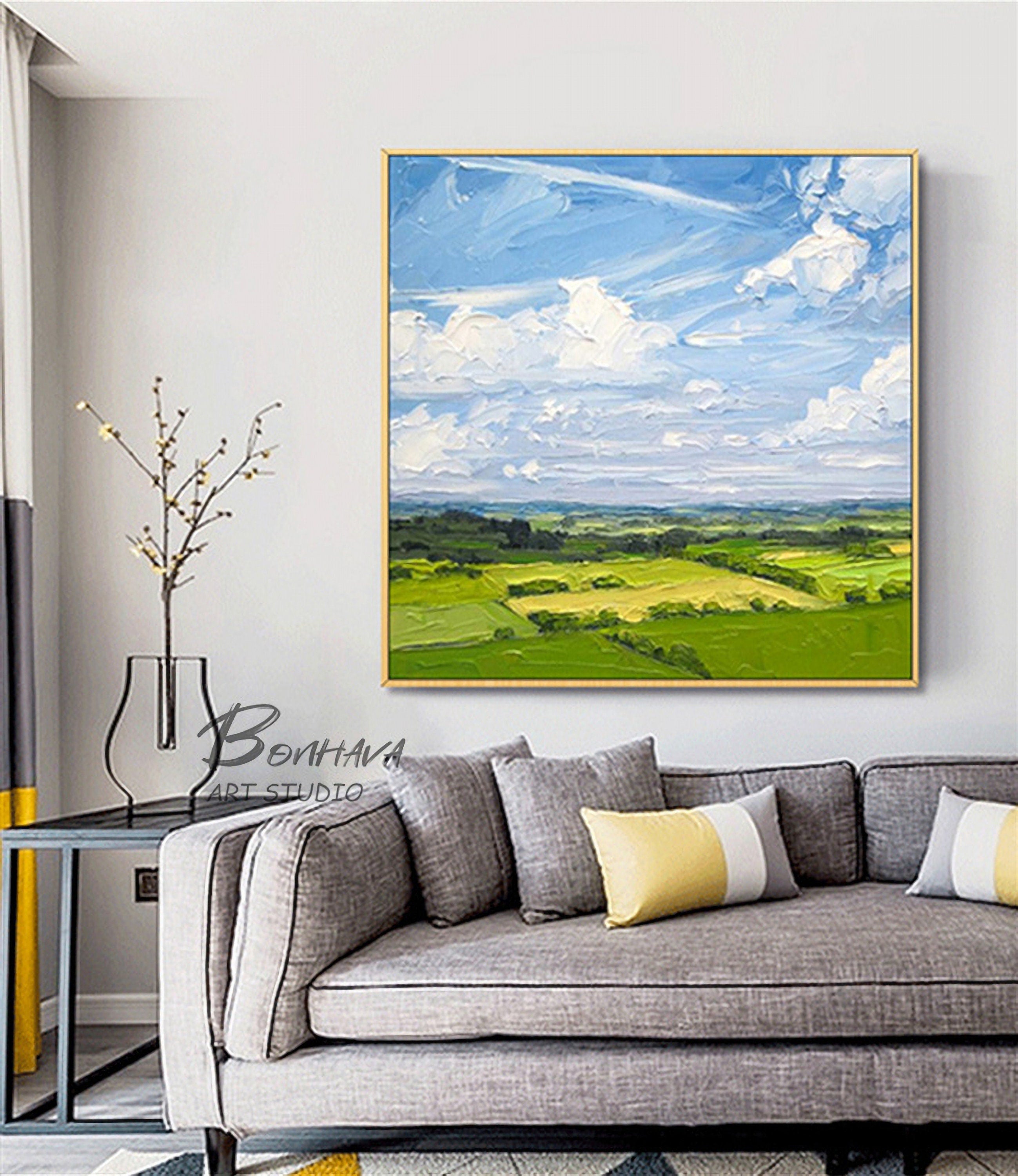 Landscape Canvas Wall Art, Large Original Oil Painting, Abstract Landscape Painting on Canvas