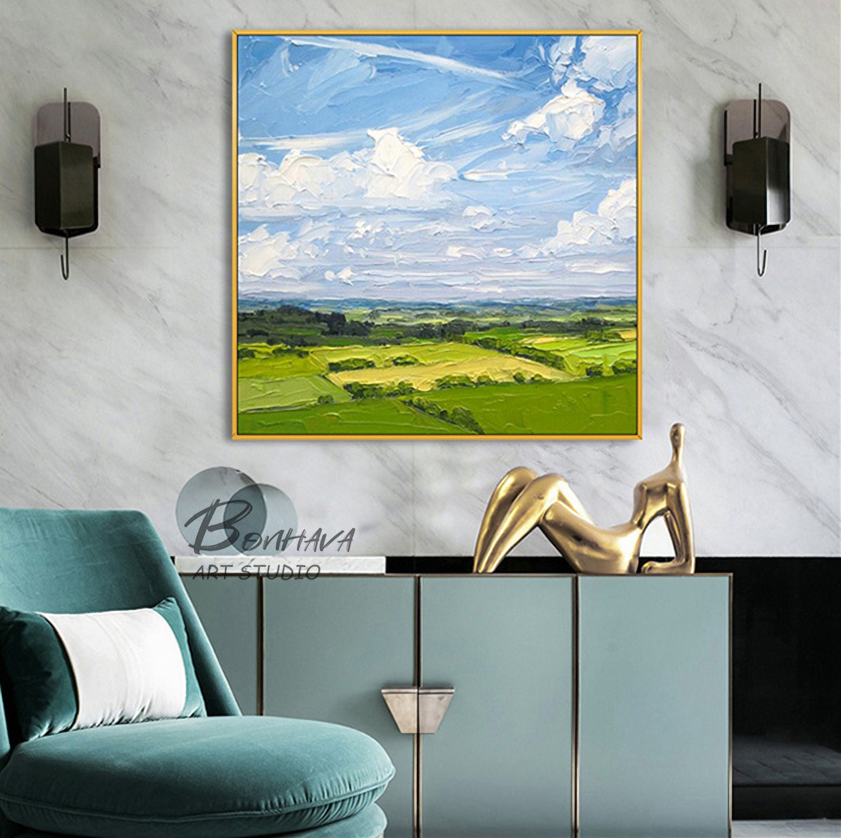 Landscape Canvas Wall Art, Large Original Oil Painting, Abstract Landscape Painting on Canvas