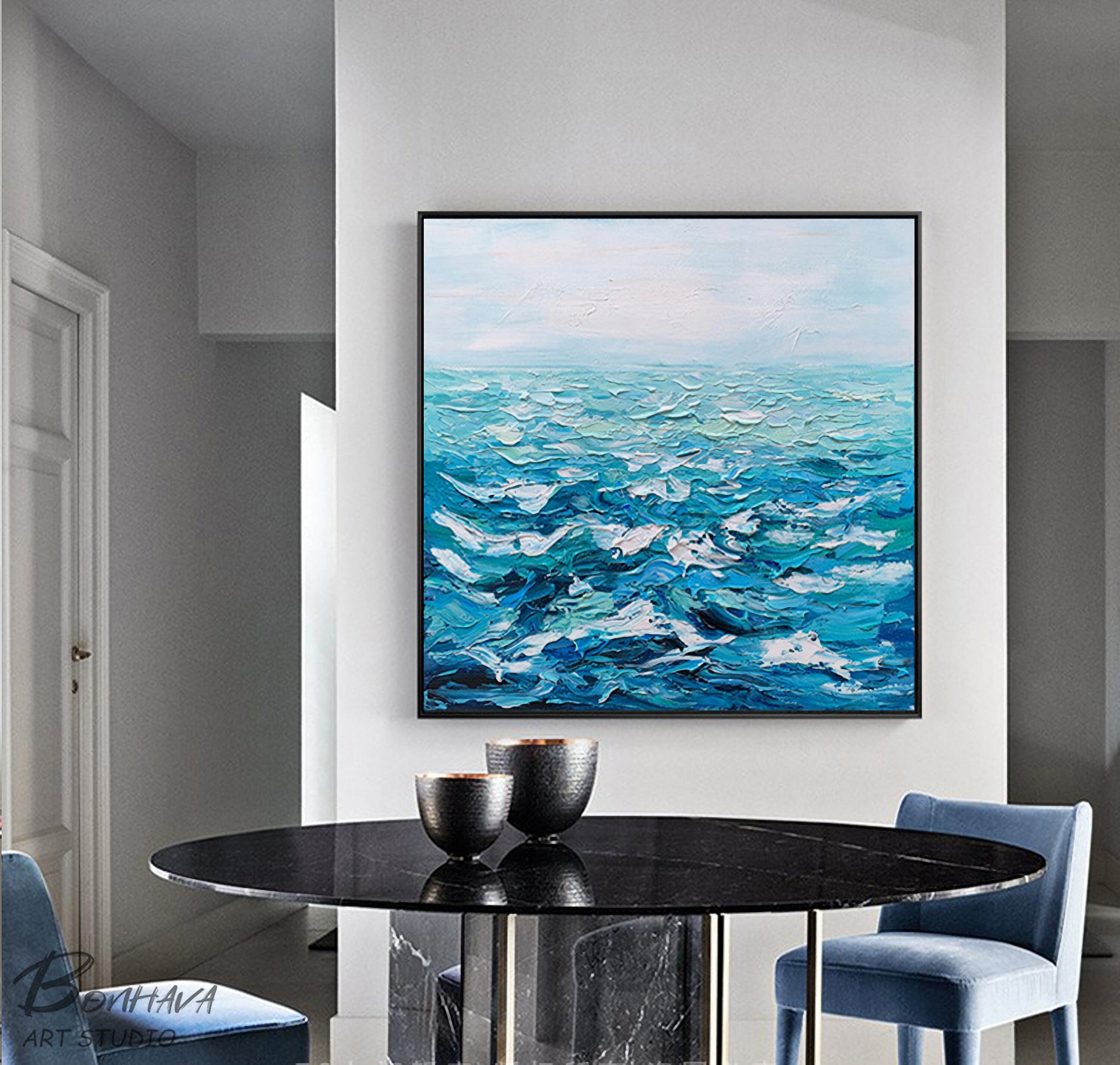 Blue Wave Seascape Painting, Wall Art Decor, Abstract Canvas Painting, Abstract Seascape Oil Painting