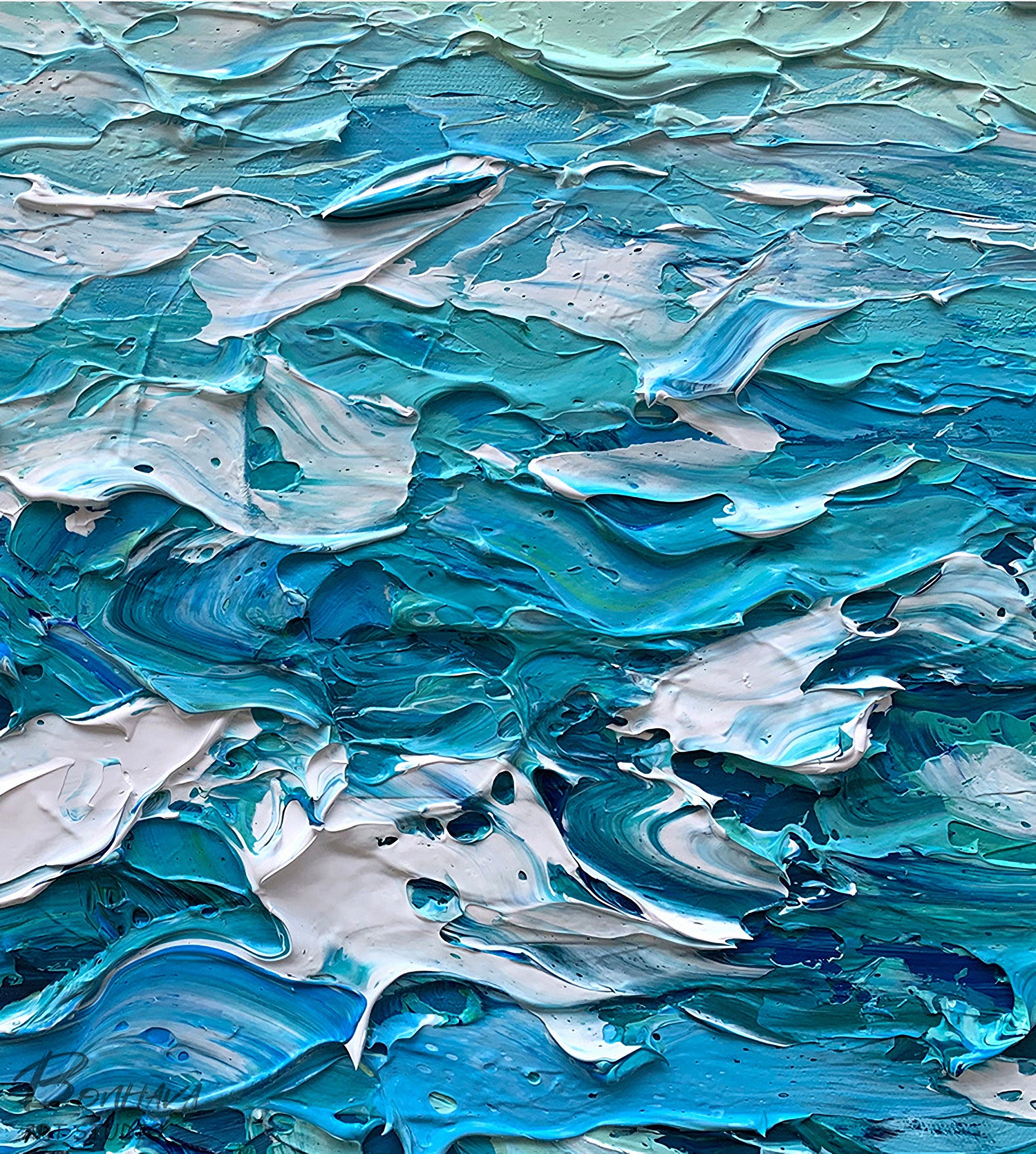 Blue Wave Seascape Painting, Wall Art Decor, Abstract Canvas Painting, Abstract Seascape Oil Painting