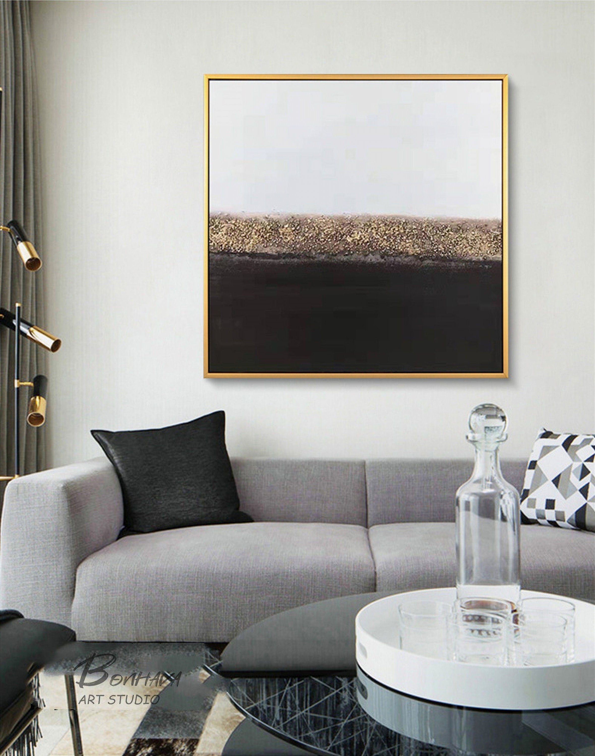 Black and White Abstract Painting, Large Abstract Painting, Large Canvas Art, Handmade Large Wall Art, Living Room Decor, Set…