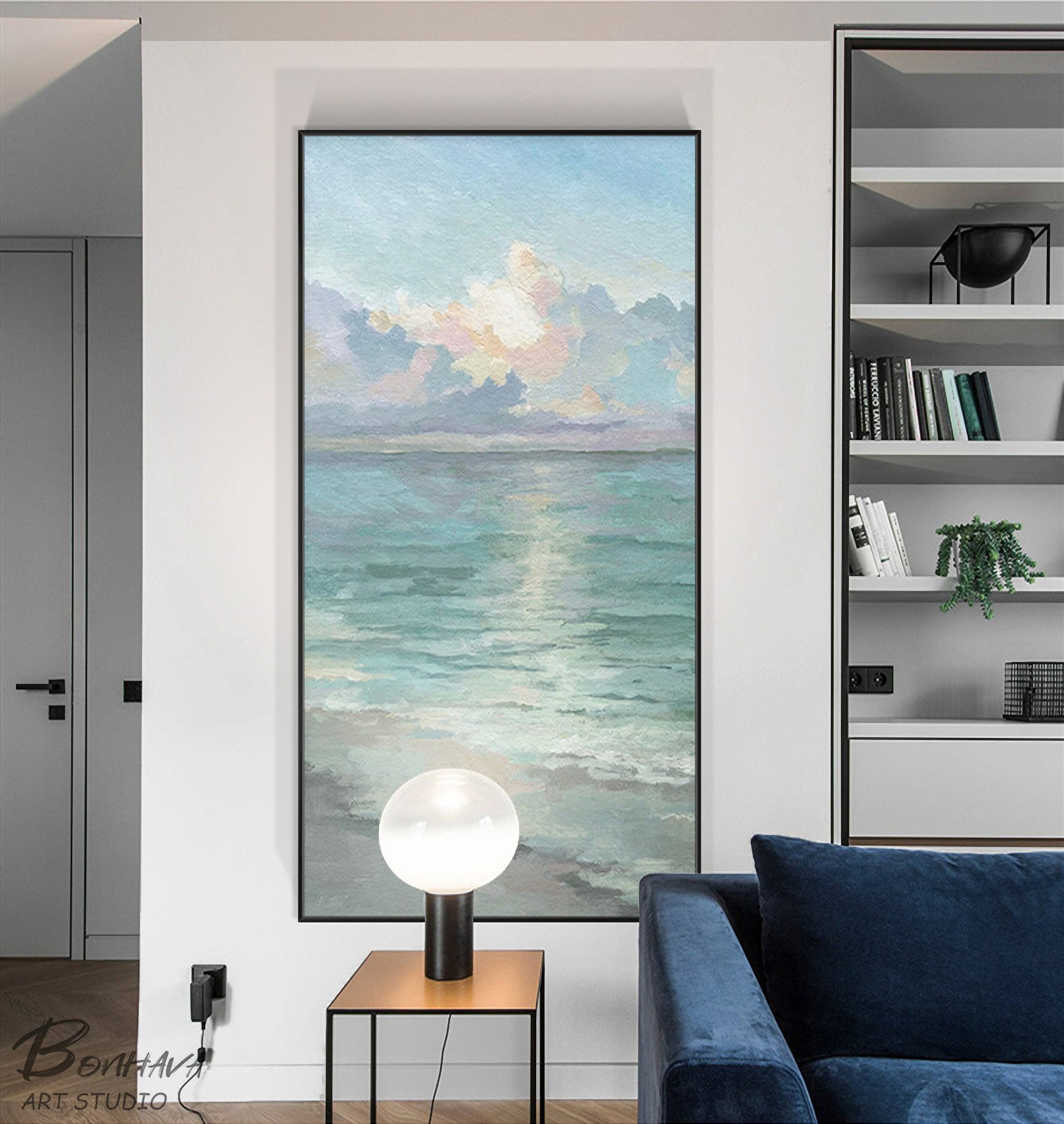Set of 2 Abstract Ocean Painting, Sea and Sky Oil Painting, Large Painting on Canvas, Original Ocean Art