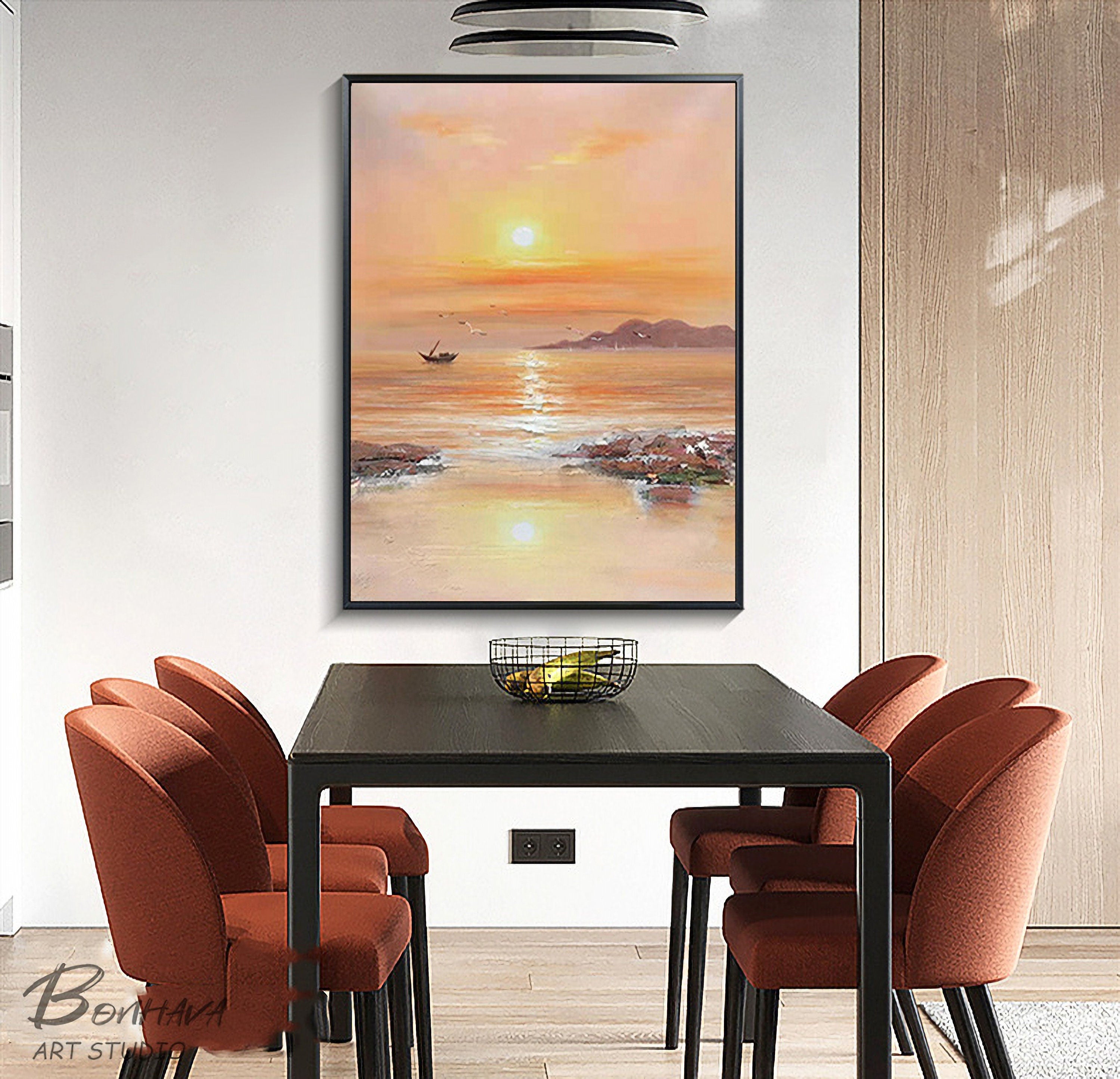 Sea Painting, Large Abstract Painting on Canvas, Large Yellow Abstract Painting, Seascape Oil Painting