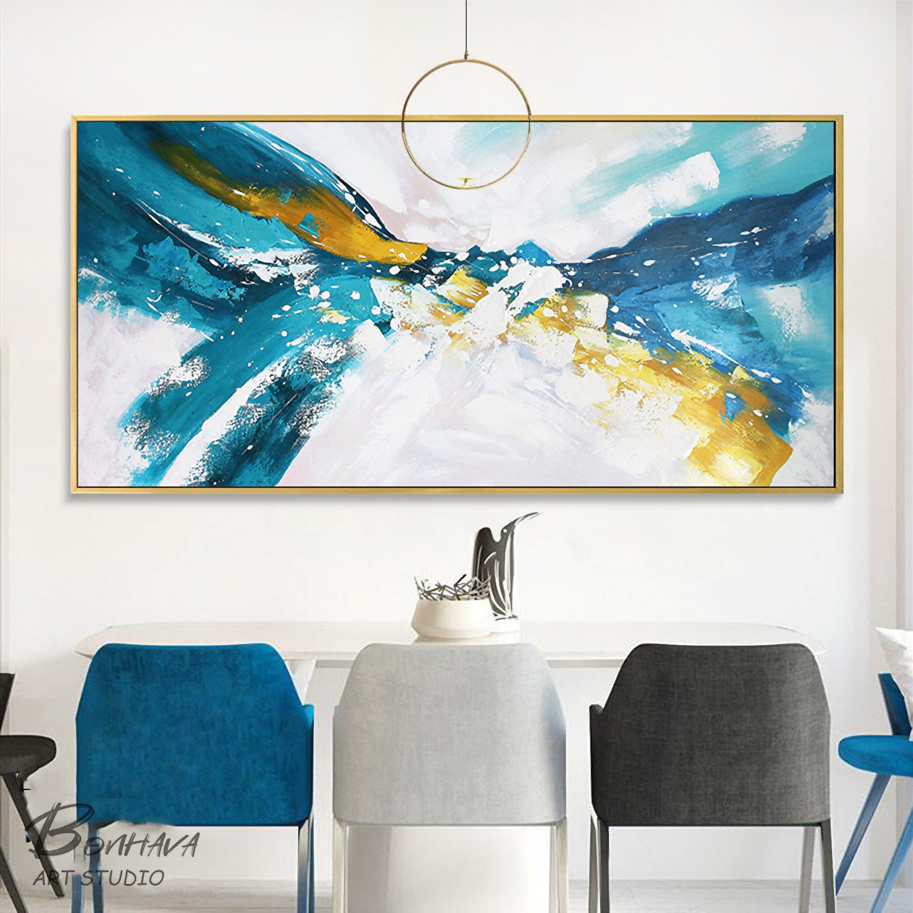 Blue and White Abstract Painting, Abstract Wall Decor, Large Wall Art, Original Abstract Art on Canvas