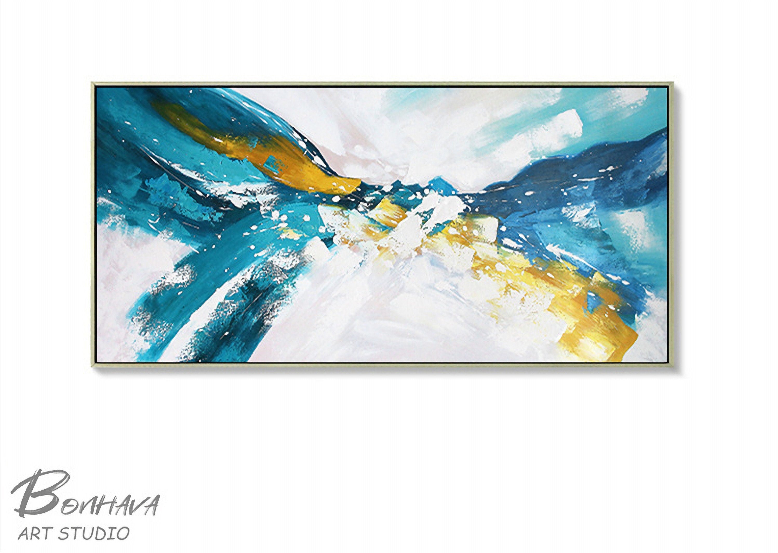 Blue and White Abstract Painting, Abstract Wall Decor, Large Wall Art, Original Abstract Art on Canvas