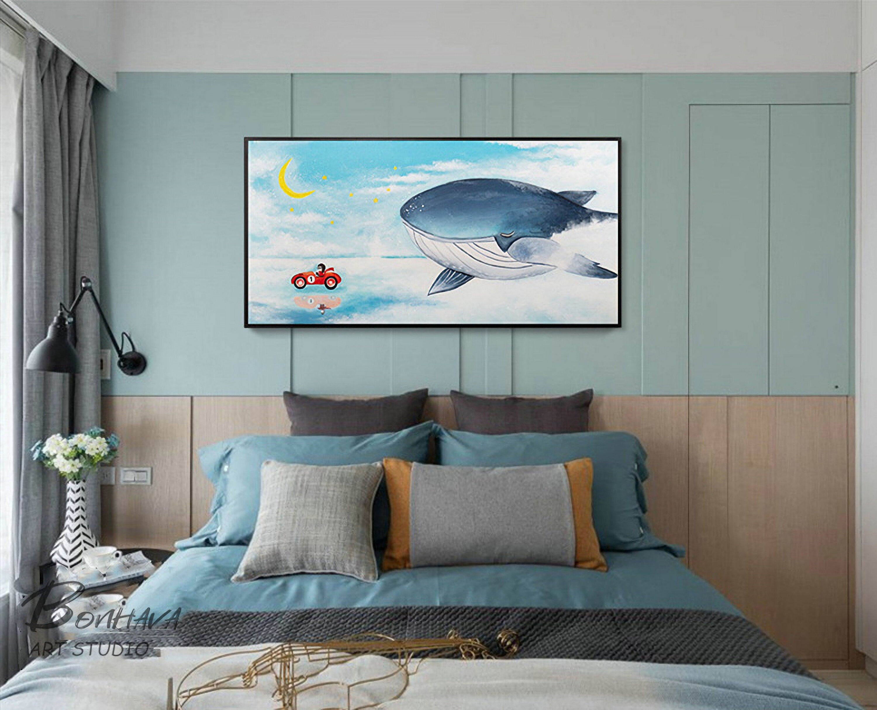 Whale Wall Art, Whale Abstract Painting, Original Animal Painting on Canvas, Animal Wall Decor