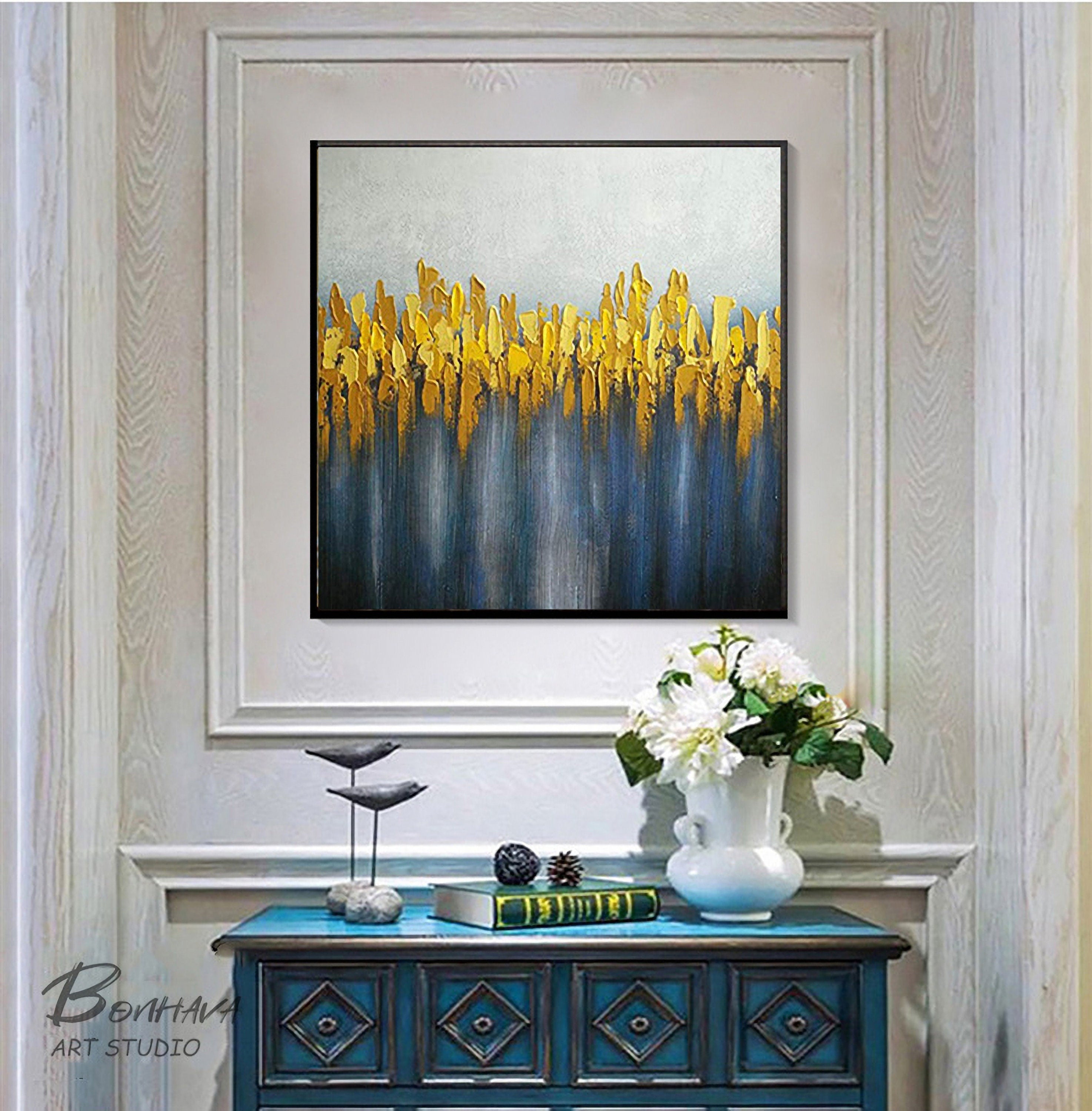Abstract Oil Painting, Gold Abstract Painting, Original Abstract Artwork, Acrylic Painting on Canvas, Contemporary Art