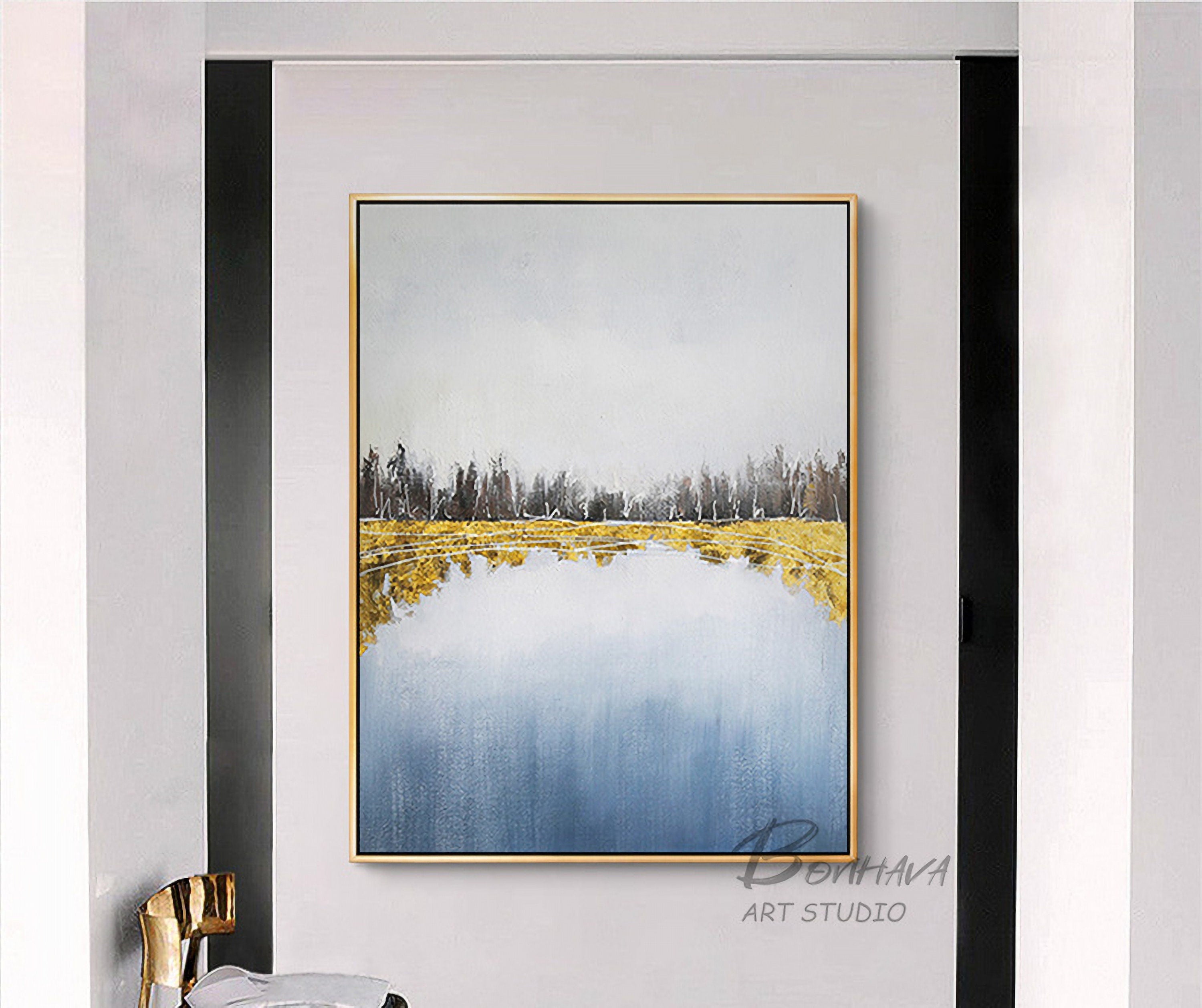 Gray and Gold Abstract Painting, Acrylic Painting on Canvas, Minimalist Painting, Large Abstract Artwork